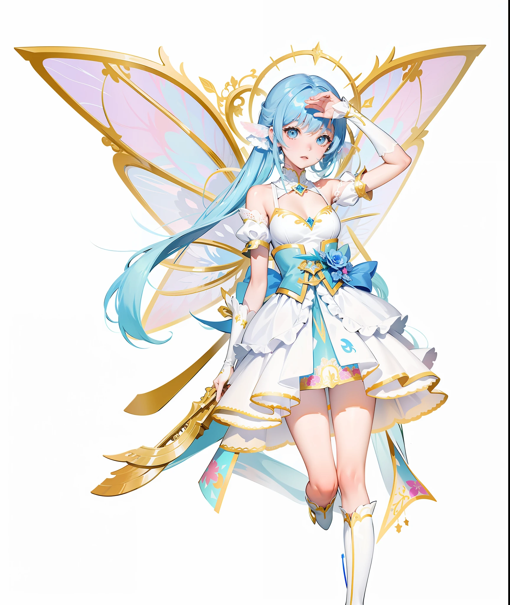 tmasterpiece,Need,super-fine,Semi-realistic,,IG model | Art germ, Art germ on ArtStation Pixiv, Art germ. High detail, Art germ. anime illustration,Anime fairy with blue hair and white dress, , astral fairy, official character art, ethereal wings, official character illustration, render of april, Beautiful fairy, high detailed official artwork, offcial art, beautiful adult fairy, pretty anime character design, with beautiful wings, Fairy,