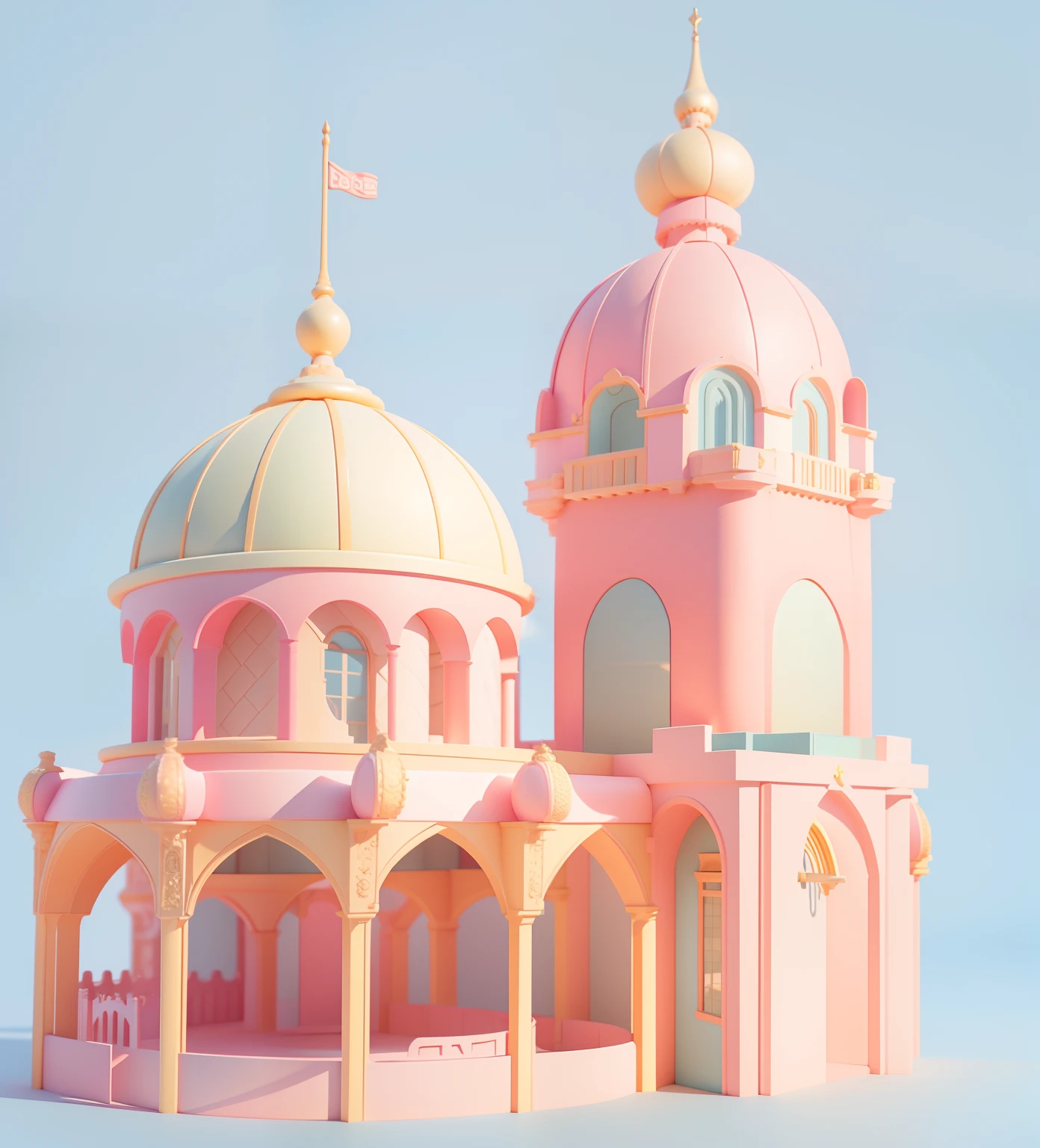 Pink tones,Pink and yellow castles,Clay effect,highly rendered, 3 d render even lit, arte renderizada, rendered lighting, Render in 3dmax, pre-rendered, 3 d rendered, a 3D render, fully rendered light to shadow, rendered image,An amusement park, well lit 3 d render,