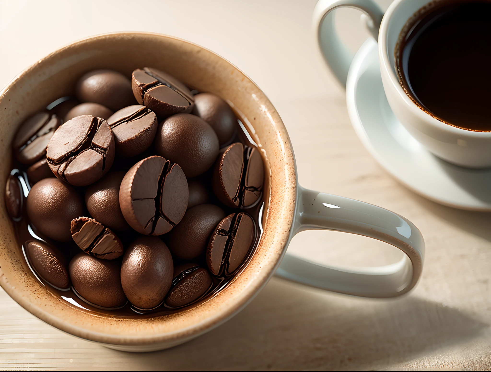 coffe cup on of many grain of coffe, detailed, hd, ultra detailed, 8k, best quality --auto --s2