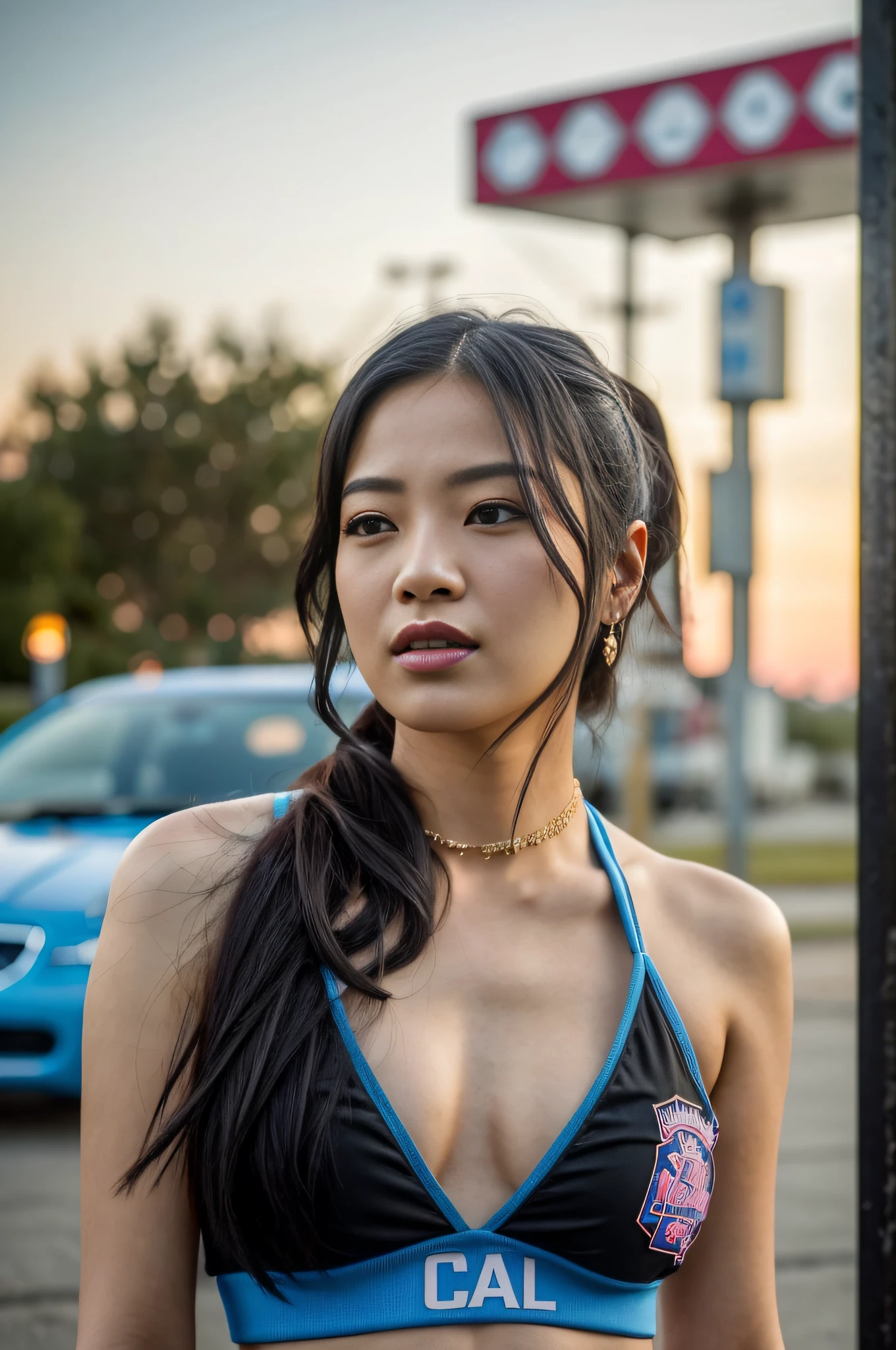 arafed woman with black hair sitting on a bed with a cigarette, roseanne park of blackpink, photoshoot, leaked image, casual pose, jossi of blackpink, jia, xision wu, aesthetic!!!!!! female genie, portrait of 😭 🤮 💕 🎀, aesthetic!!, cars around abandoned gas station sign made from a rocket beautiful blue sky Clutter-Home (AtomPunkStyleSD15:1.0), (masterpiece:1.2) (photorealistic:1.2) (bokeh) (best quality) (detailed skin) (intricate) (8k) (HDR) (cinematic lighting) (sharp focus)