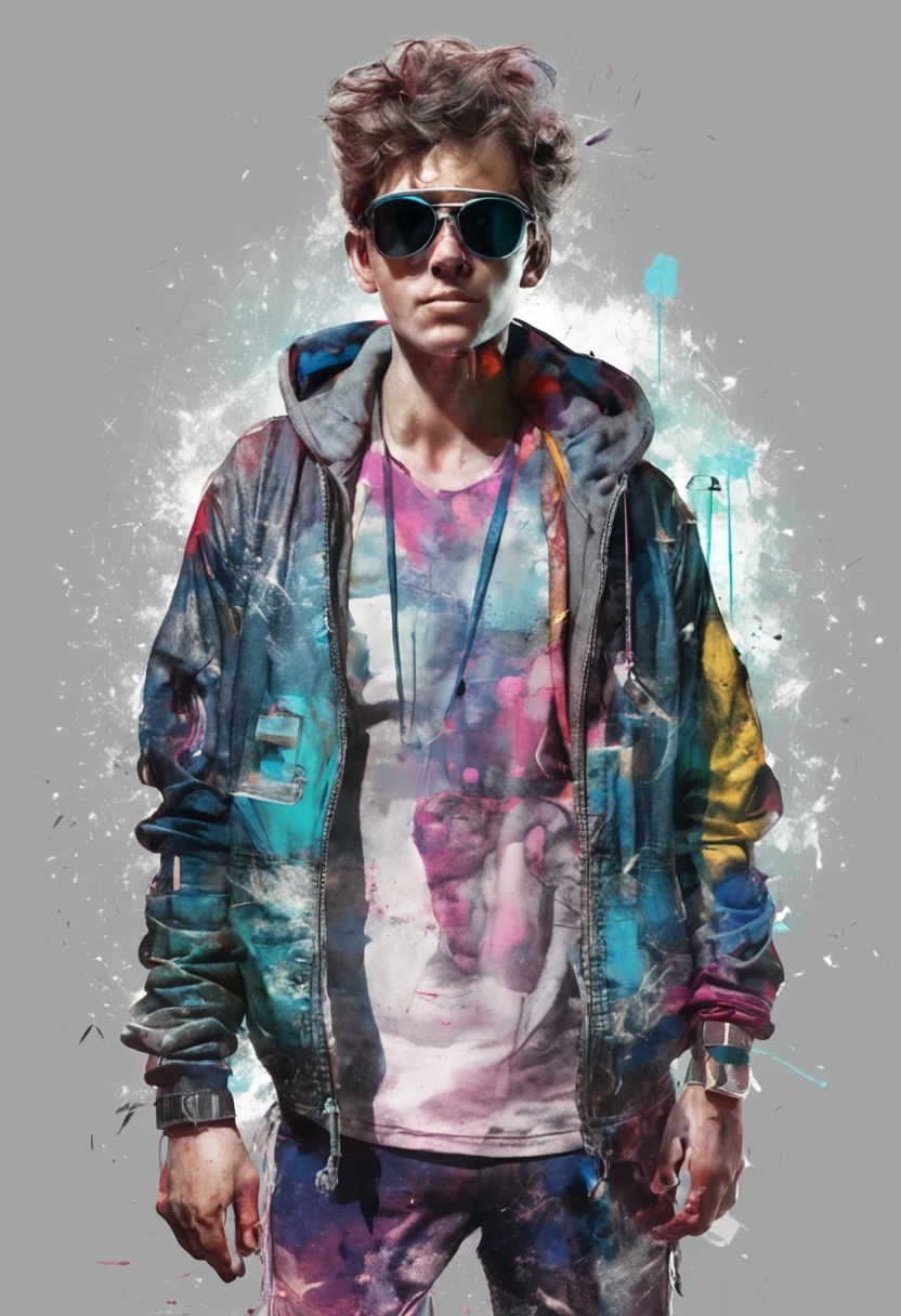 Perfect centering, A cute calf, Wear a student team jacket, Wearing sunglasses, Wearing headphones, cheerfulness, Standing position, Abstract beauty, Centered, Looking at the camera, Facing the camera, nearing perfection, Dynamic, Highly detailed, smooth, Sharp focus, 8K, high definition resolution, illustration, Art by Carne Griffiths and Wadim Kashin, White background