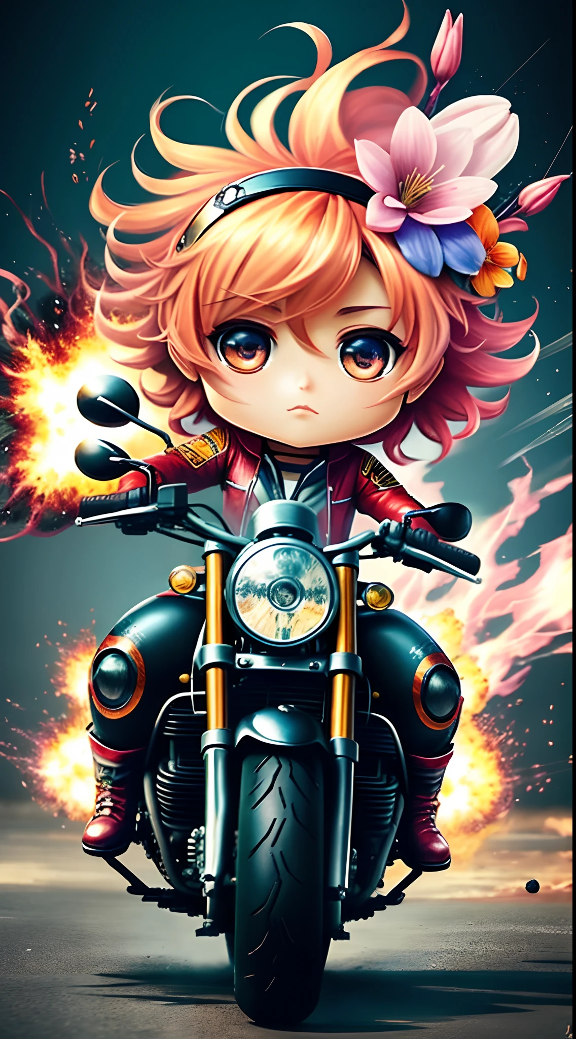 motorcycle,flower,character,Chibi,real,art, explosion,
yang08k, photography, beautiful, colorful,realistic,
masterpieces, top quality, best quality, official art, beautiful and aesthetic,
