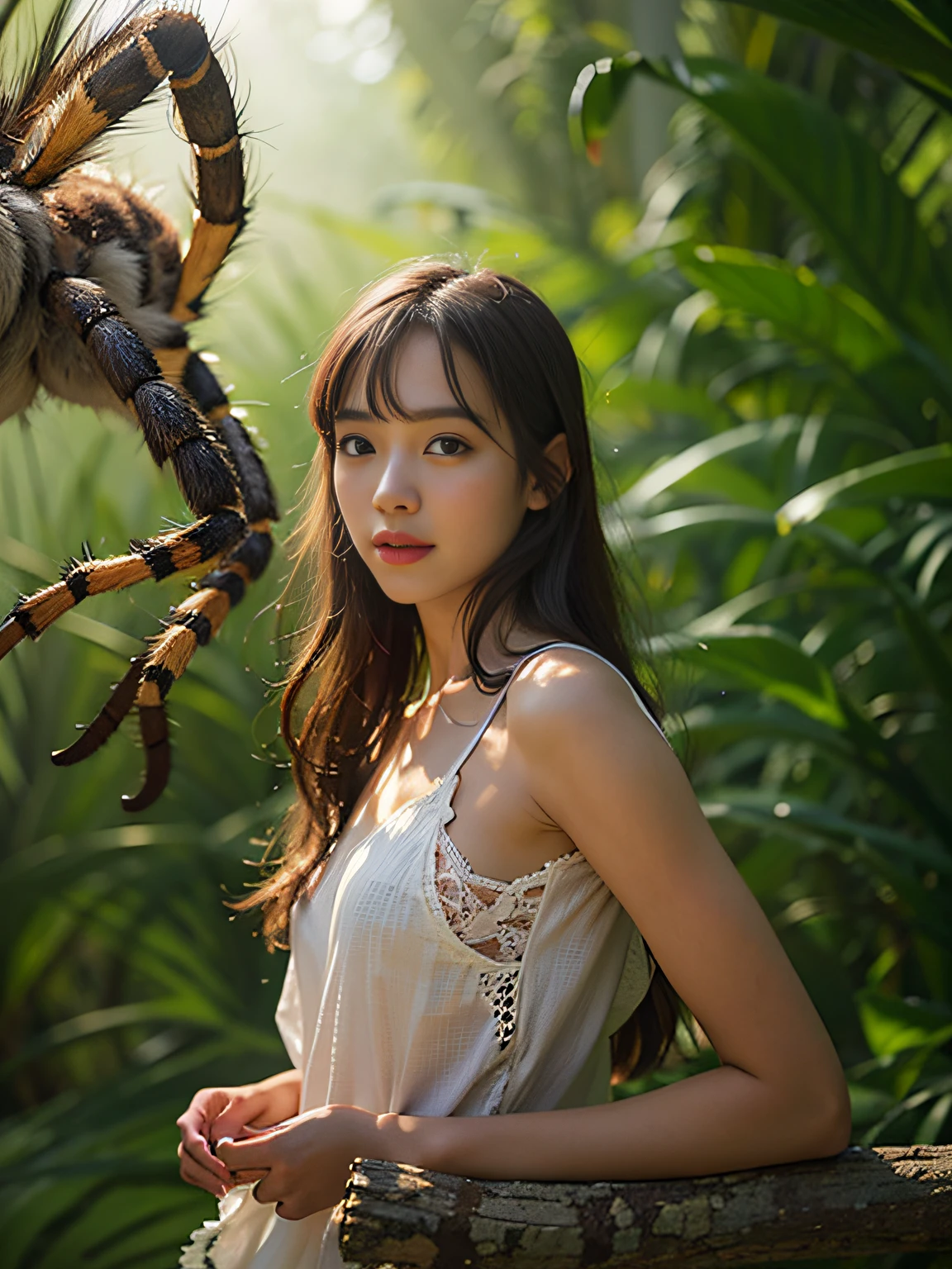 (8K Live Shooting、best qualtiy、masuter piece:1.2)、ultra-detailliert、Super Resolution、(Real Photographic:1.37)、portlate、high-definition RAW color photography、Professional Photography、highly detailed and beautiful、ighly detailed、8K Wallpapers、amazing detailed、huge filesize、offcial art、Highly detailed CG Unity 8K wallpapers、highly detailed beautiful girl、extra detailed face、extremely detailed eye、highlydetailed skin、extremely detailed fingers、highly detailed nose、very detailed detailed mouth、Perfect body、细致背景、Detailed clothing、1人、(20:1.2)、Cute girl in her 20s、Realistic body、小柄、de pele branca、glistning skin、Slim body、A dark-haired、((short-hair))、((bobhair))、((poneyTail))、(Blunt bangs: 1.2)、Kawaii face、Lifelike face、Delicate eyes、Sauce order、((jungles))、((standing athletic pose))、((Spread your legs open))、((Paws entangled in open tentacles))、((Spread your arms))、((Intertwined with outstretched tentacles))、((disturbed))、((fullnude))、(((Attacked by brown alien tentacles)))、((Tentacles that are wet))、((Woman's body gets wet))、((Tentacles entangle all over the body))、((Torn underwear))、耳Nipple Ring、a necklace、cowboy shot、front facing、((Standing posture))、((upright posture))、Contrapo、动态照明、((E cup with firmness))、((Colossal tits))、((sad Facial expression))、((Tentacles enter the pubic area))、(((Shot Up)))、(Raw photography:1.2)、