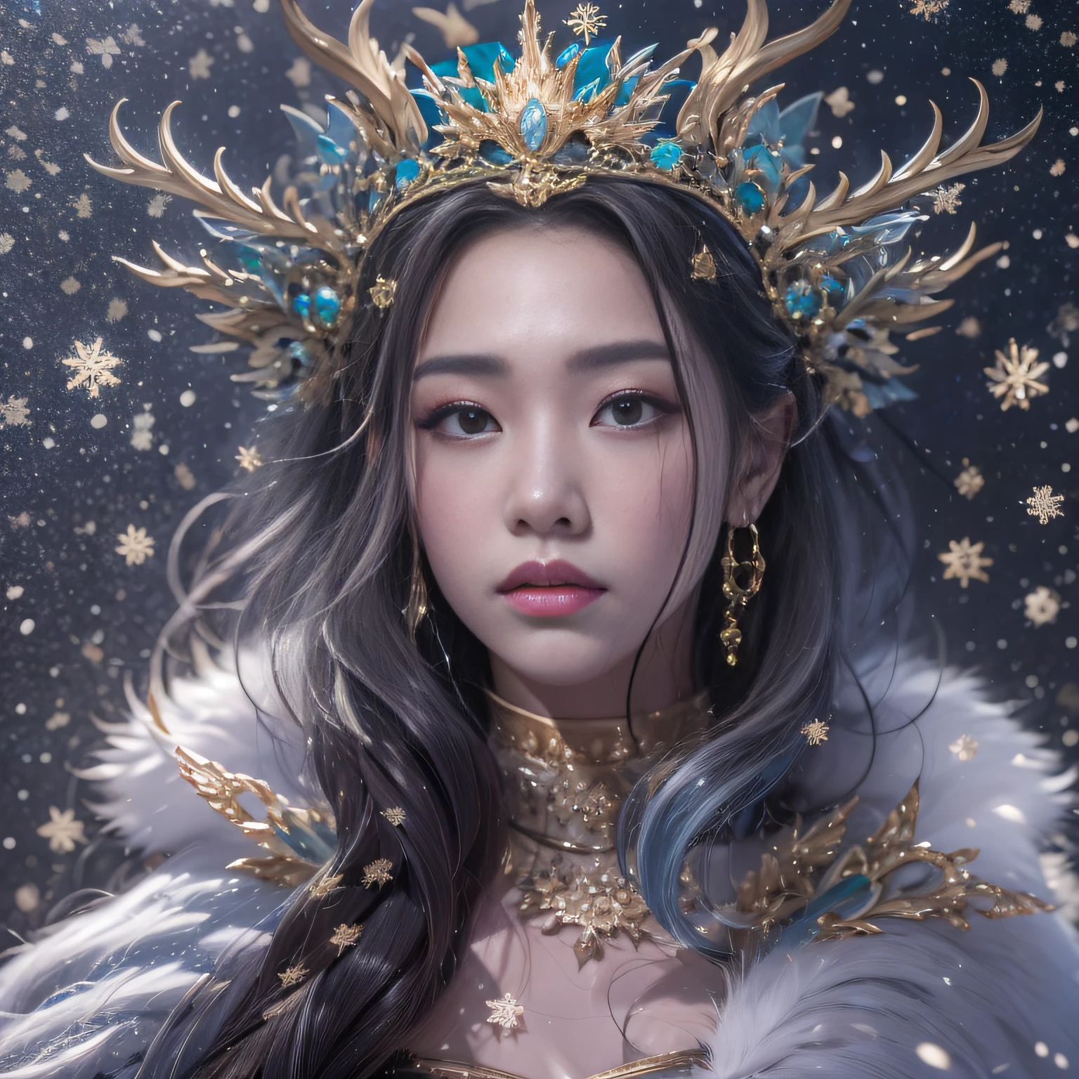32K（tmasterpiece，k hd，hyper HD，32K）Purple-pink flowing hair，Gold jewelry area in the back room，King Girl ，Silver Dragon Protector （realisticlying：1.4），Python pattern robe，Purple-pink tiara，Snowflakes fluttering，The background is pure，Hold your head high，Be proud，The nostrils look at people， A high resolution， the detail， RAW photogr， Sharp Re， Nikon D850 Film Stock Photo by Jefferies Lee 4 Kodak Portra 400 Camera F1.6 shots, Rich colors, ultra-realistic vivid textures, Dramatic lighting, Unreal Engine Art Station Trend, cinestir 800，Hold your head high，Be proud，The nostrils look at people，Tsundere，Snowflakes fluttering，Snowflakes fluttering，Snowflakes fluttering，Snowflakes fluttering