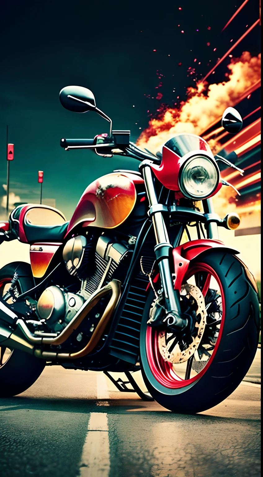 motorcycle,flower,character,Chibi,real,art, explosion,
yang08k, photography, beautiful,  colorful,realistic,
masterpieces, top quality, best quality, official art, beautiful and aesthetic,