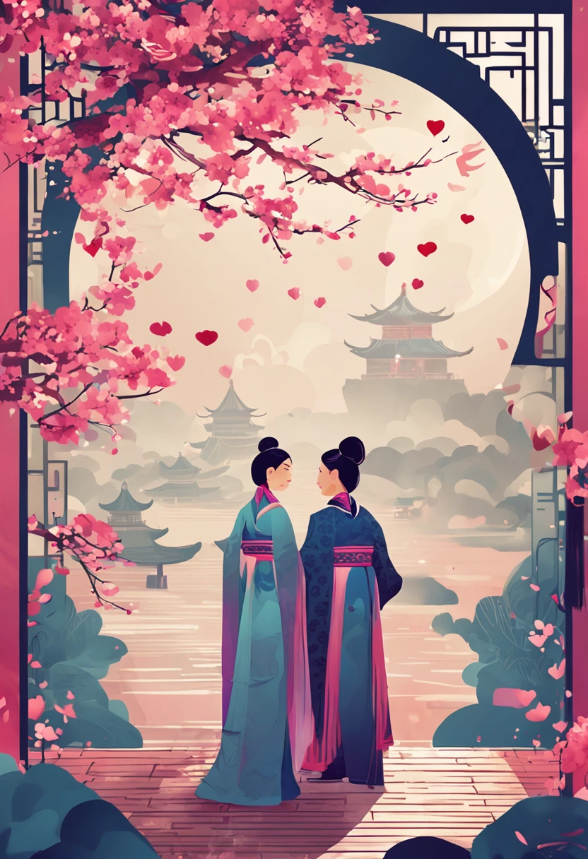 1 Chinese Valentine's Day poster design pattern, light tones, blue and purple, dream scene, warm color,The arch bridge of clouds,:: Weaver Girl and Cowherd Meet on the bridge,huge moon, fireworks, starry sky, magpiestriangular composition, rich details, top view, longshot,Chinese traditional painting,jade,lanscape,auspicious,light backgroud,best quality, pastel,soft light