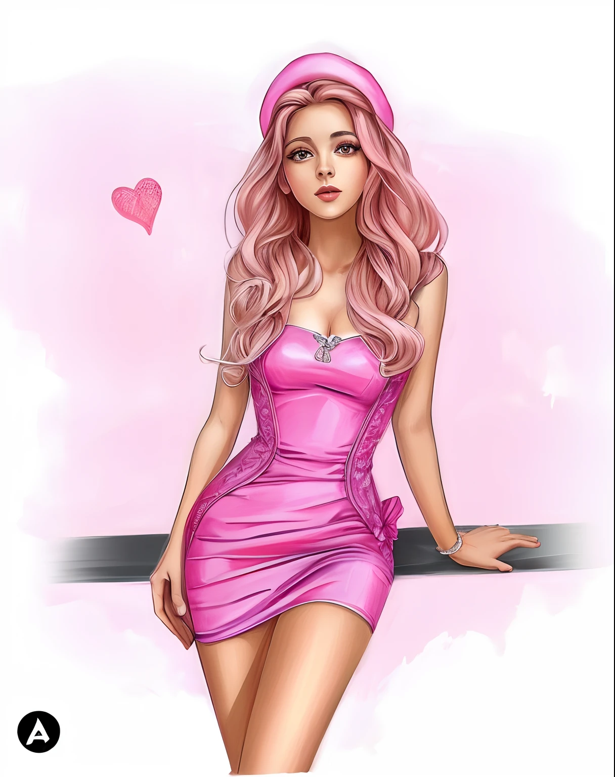 a drawing of a woman in a pink dress and a pink hat, vestido com um vestido rosa, cor-de-rosa, Cartoon style illustration, estilo de arte dos desenhos animados, usando um vestido rosa, arte dos desenhos animados, trending on artstration, arte dos desenhos animados, vibe rosa, pintura realista da meninao, in cartoon style, pintura digital brilhante, algum rosa, arte digital dos desenhos animados, arte fofa