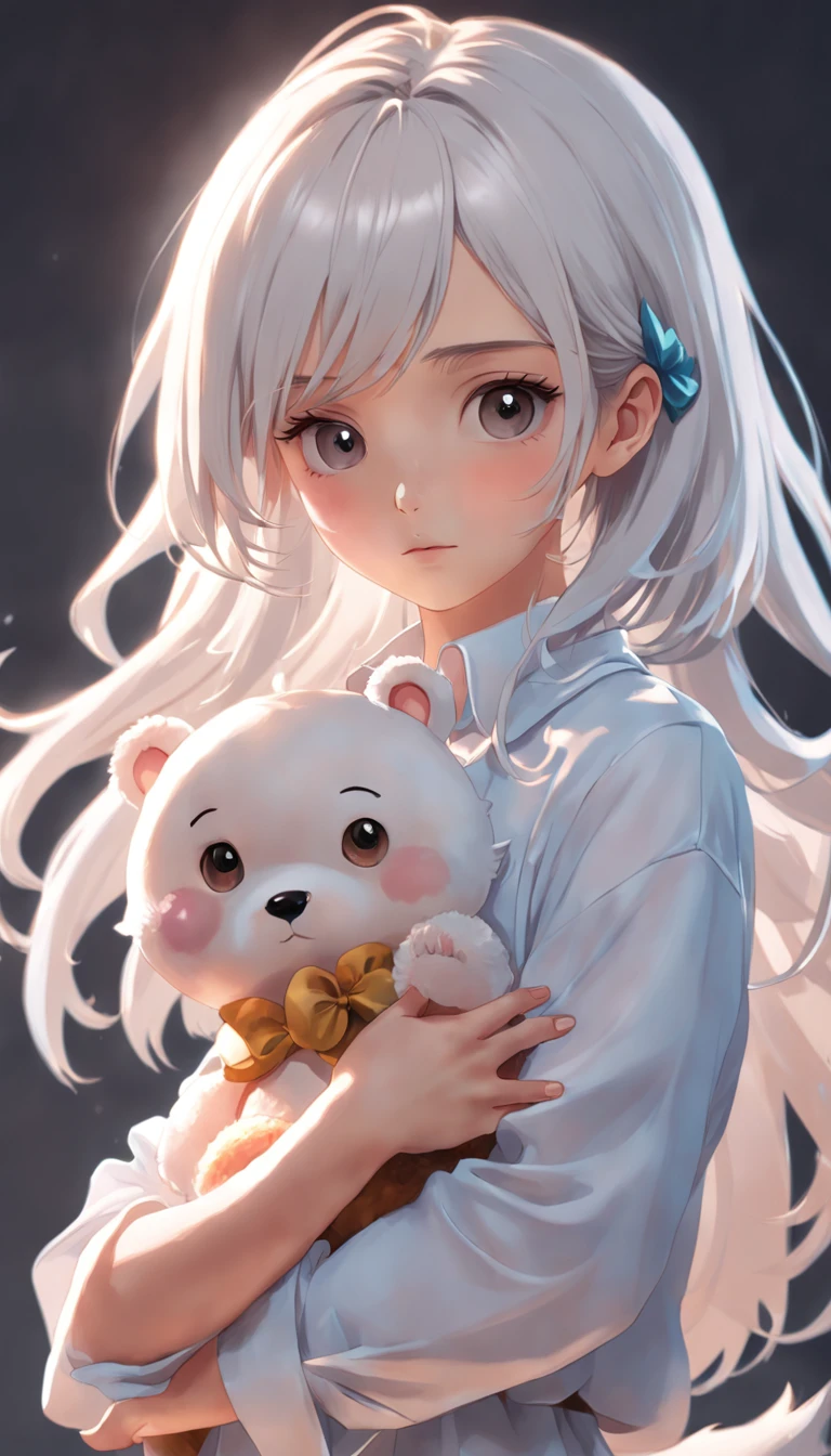 Anime girl with a teddy bear shirt and a white shirt, painting digital adorable, arte digital detalhada bonito, bonito 3 d render, arte digital bonito, render de uma anime 3d bonito, kawaii retrato realista, personagem bonito dos desenhos animados, personagem bonito, 8k portrait render, pintura realista da meninao, Arte no estilo de Guweiz, Estilo anime 3D realista