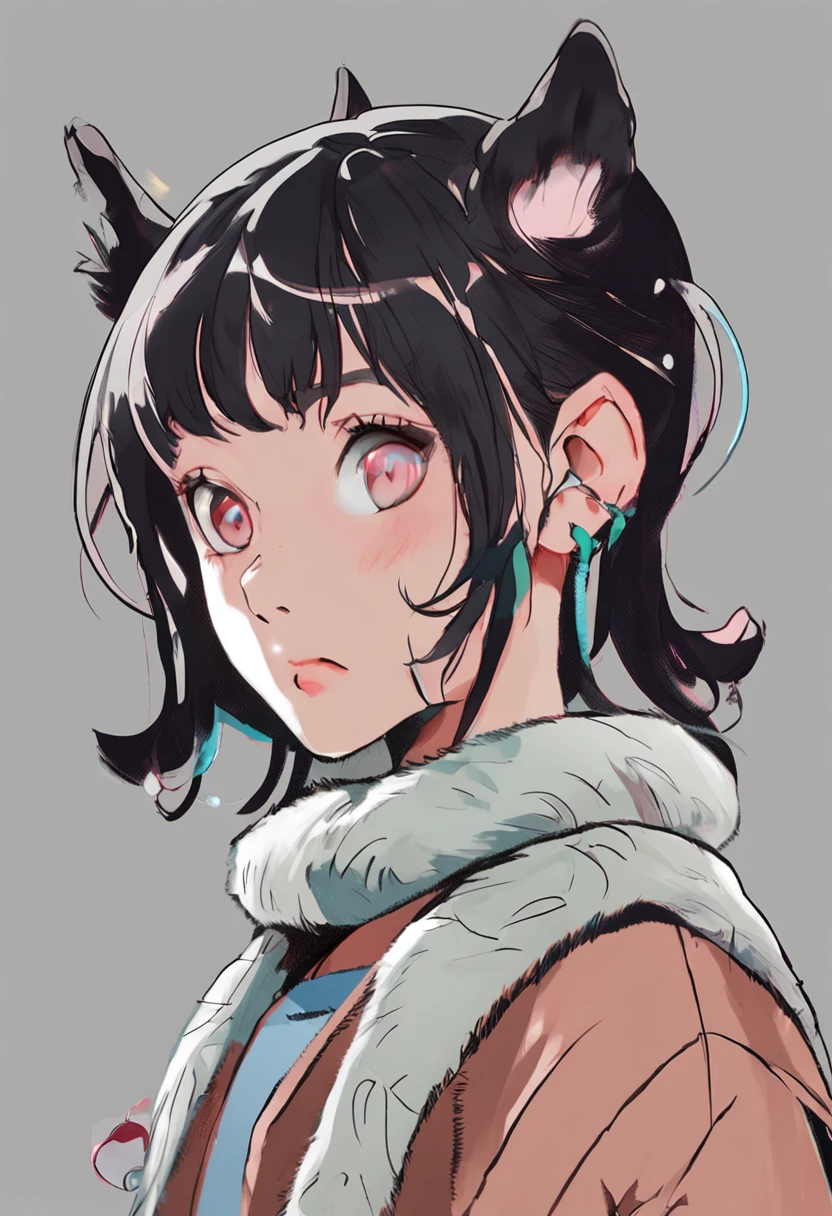black hair, hair bobbles, wince, longeyelashes, solid circle eyes, fake animal ears, light smile, ear blush, fang, Surrealism, drop shadow, anaglyph, stereogram, tachi-e, pov, atmospheric perspective, halftone, panorama, 8k, super detail, ccurate, best quality, 1080P