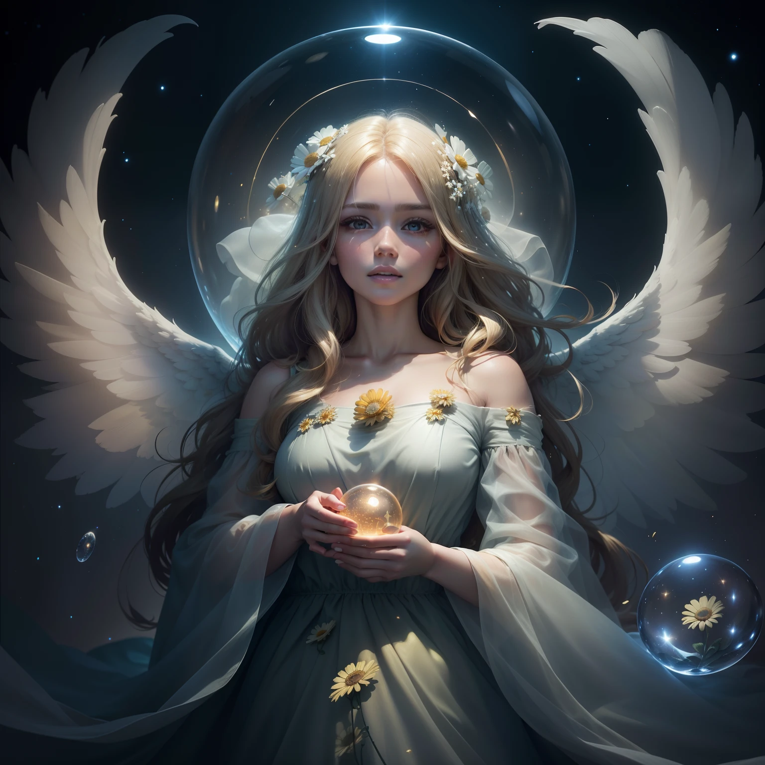 a close up of a child holding a crystal ball with an angel on it, of an beautiful angel girl, beautiful angel, beautiful angel girl portrait, angel girl, girl with angel wings, portrait of a beautiful angel, of beautiful angel, angel-themed, angelic light, angelic, angelical, angel themed, angelic face, angel, winged girl angel, an angel --auto --s2