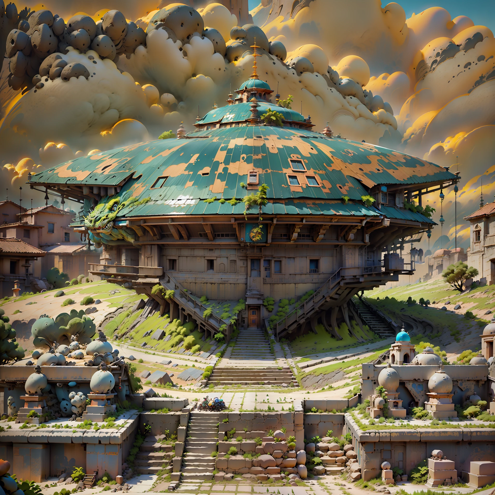 a big alien space ship landing on a Inca temple, Bolivia , alien space ship landing, extra vibrant, highly resolution, highly contrast, detail enhancement, 8K, HD, Best Quality, high quality,
