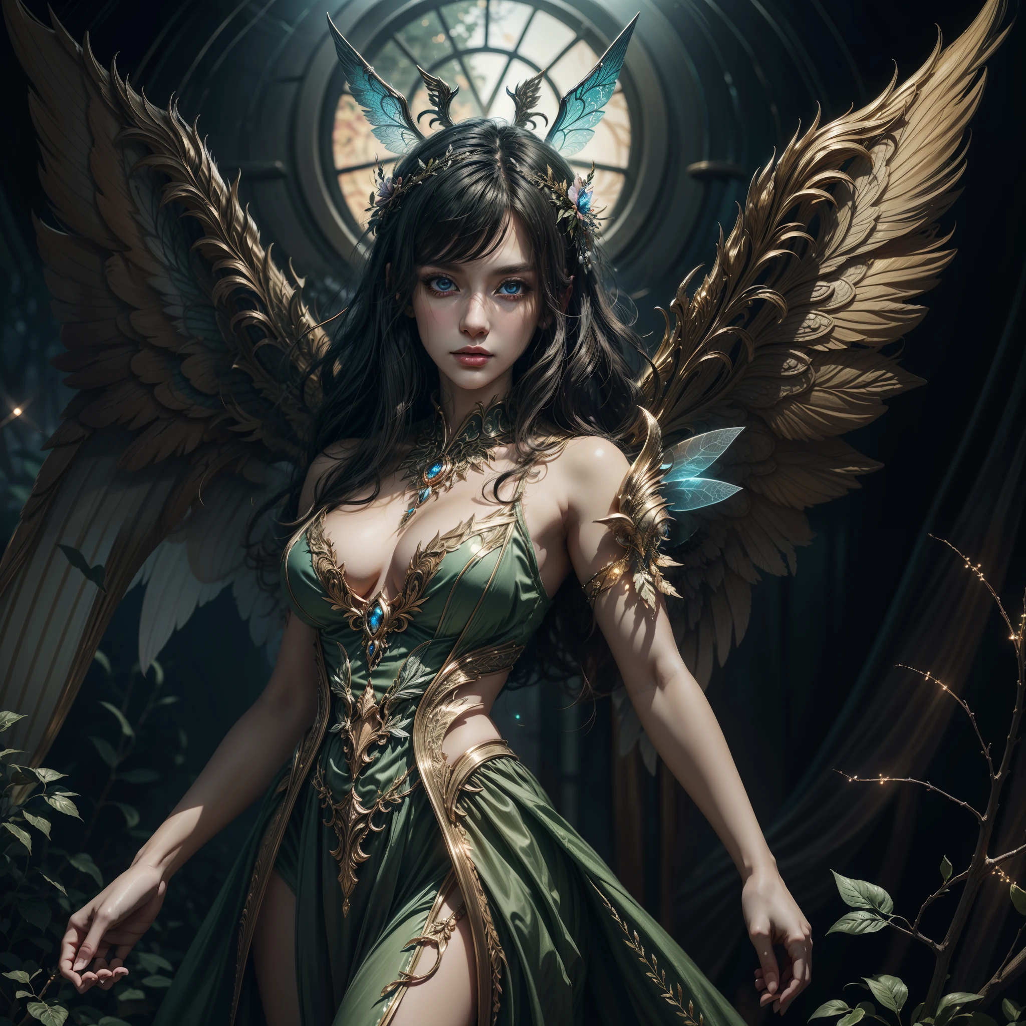 (highly detailed photo:1.1), 8k, photorealistic, insanely detailed:1.5), (highest quality) an image with a fairy light up, with wings, in the style of digital art techniques, colorful costumes, paul barson, delicate realism, vibrant illustrations, delicate chromatics, wiccan