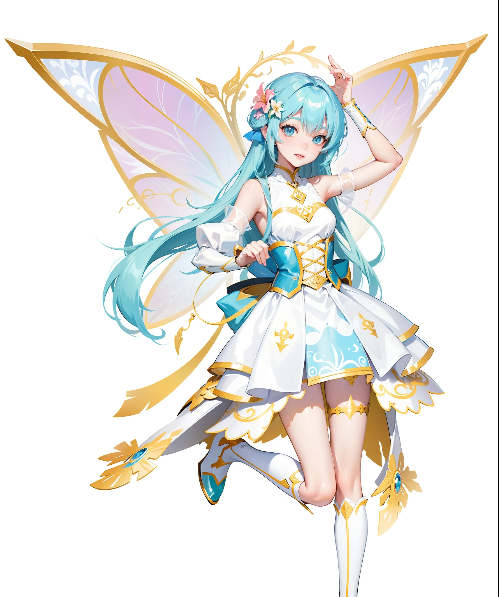 tmasterpiece,Need,super-fine,Semi-realistic,IG model | Art germ, Art germ on ArtStation Pixiv, Art germ. High detail, Art germ. anime illustration,Anime fairy with blue hair and white dress, smiling as a queen of fairies, astral fairy, official character art, pixie character, ethereal wings, official character illustration, render of april, Beautiful fairy, high detailed official artwork, offcial art, beautiful adult fairy, pretty anime character design, with beautiful wings, Fairy