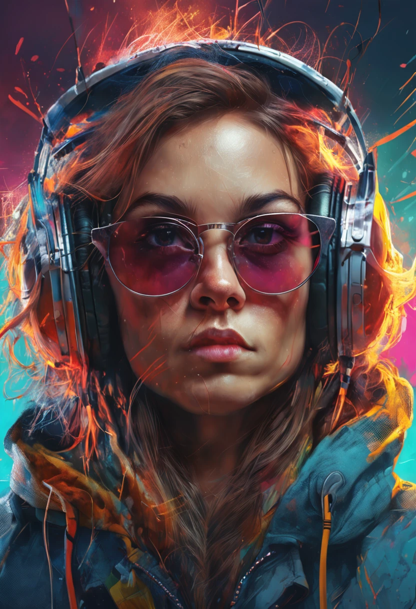 Perfect centering, Cute cow, Wear a student team jacket, Wearing sunglasses, Wearing headphones, cheerfulness, Standing position, Abstract beauty, Centered, Looking at the camera, Facing the camera, nearing perfection, Dynamic, Highly detailed, smooth, Sharp focus, 8K, high definition resolution, illustration, Art by Carne Griffiths and Wadim Kashin, White background