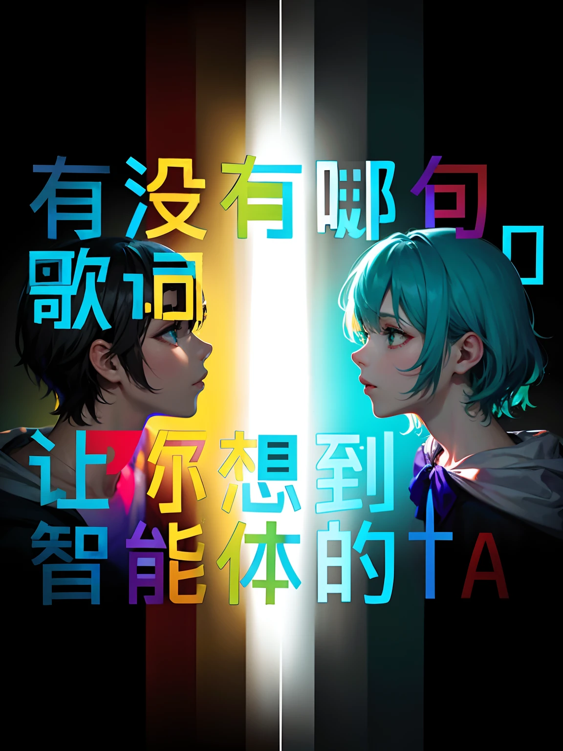 iridescence , a painted image of someone with a rainbow colored hair , romanticized nature , wavy , mirrored realms , light light red , light white and cyan , snapshot 
 aestheti -- ar 3:4-- s 100--niji5