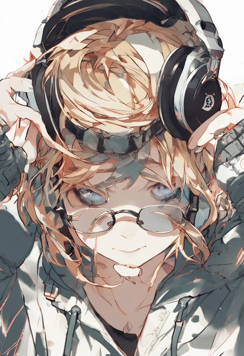 Perfect centering, Cute puppy, Wear a student team jacket, Wearing sunglasses, Wearing headphones, cheerfulness, Standing position, Abstract beauty, Centered, Looking at the camera, Facing the camera, nearing perfection, Dynamic, Highly detailed, smooth, Sharp focus, 8K, high definition resolution, illustration, Art by Carne Griffiths and Wadim Kashin, White background
