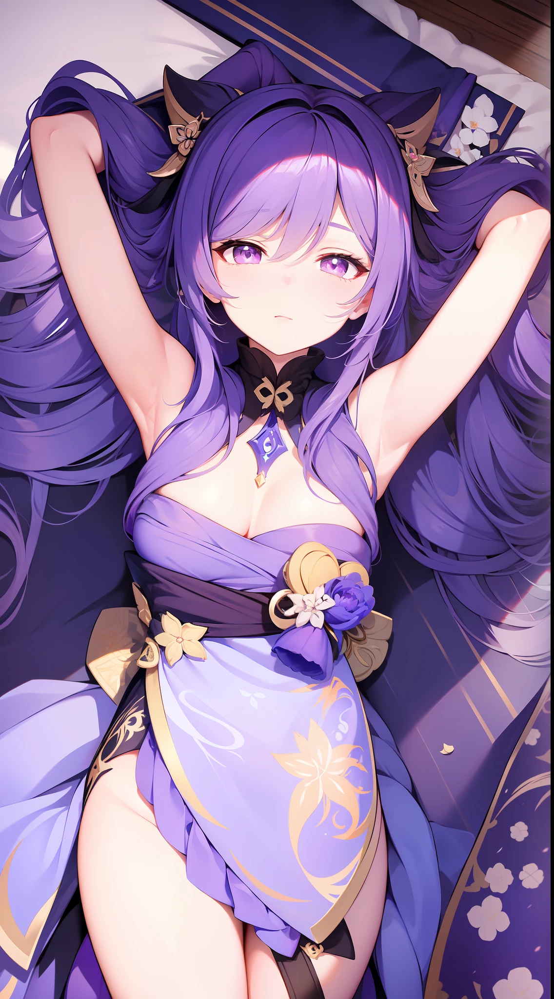 Enrich the picture,Masterpiece level quality)Beautiful 8K CG artwork,Keqing(Genshin Impact),full bodyesbian,Wearing black silk