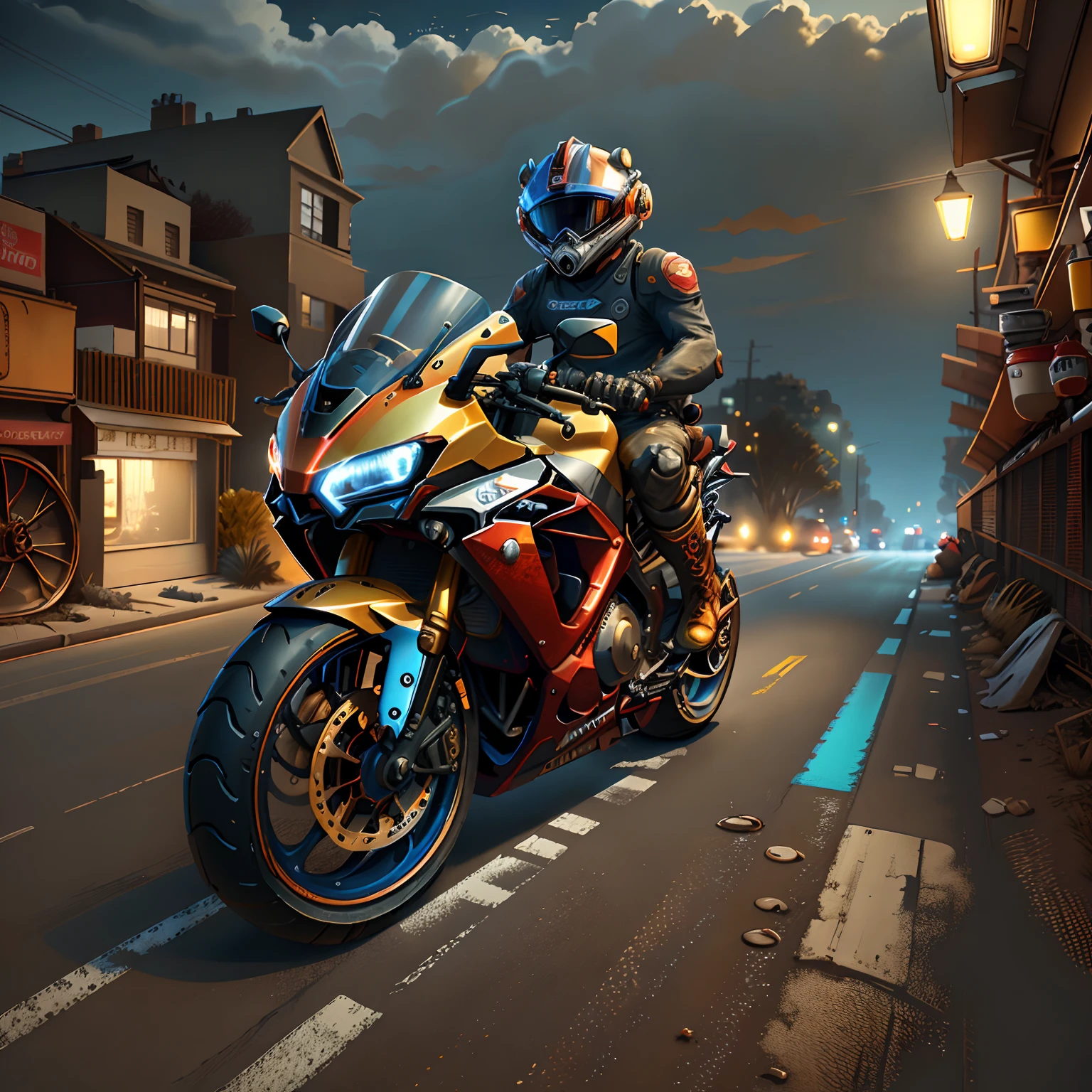 Honda CBR 1000R,Vision Total Mad Max CogPunkAI ,Core 64 K, ((rot,amarelo,Conque ,Blue))Conque,4D ,