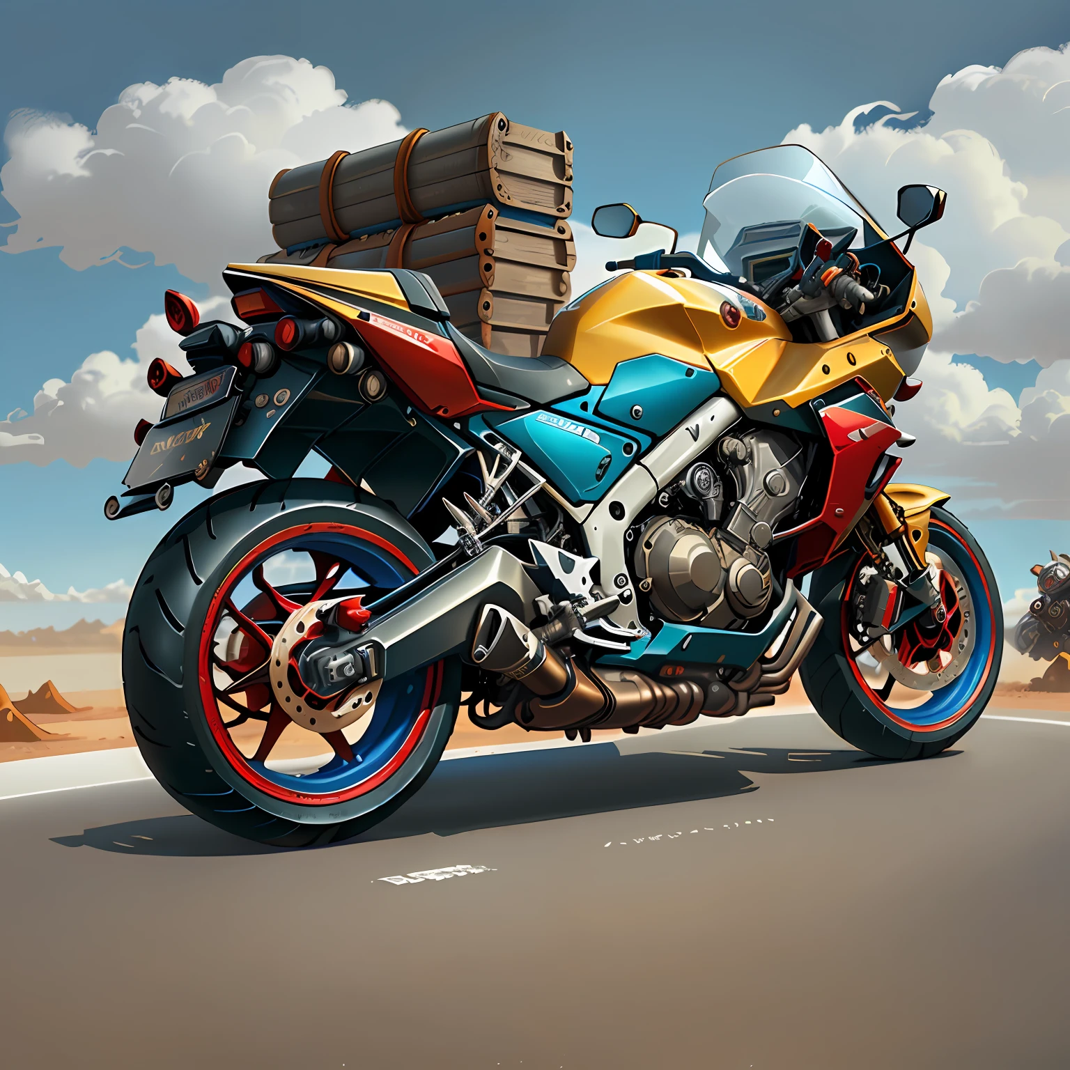 Honda CBR 1000R,Vision Total Mad Max CogPunkAI ,Core 64 K, ((rot,amarelo,Conque ,Blue))Conque,4D ,