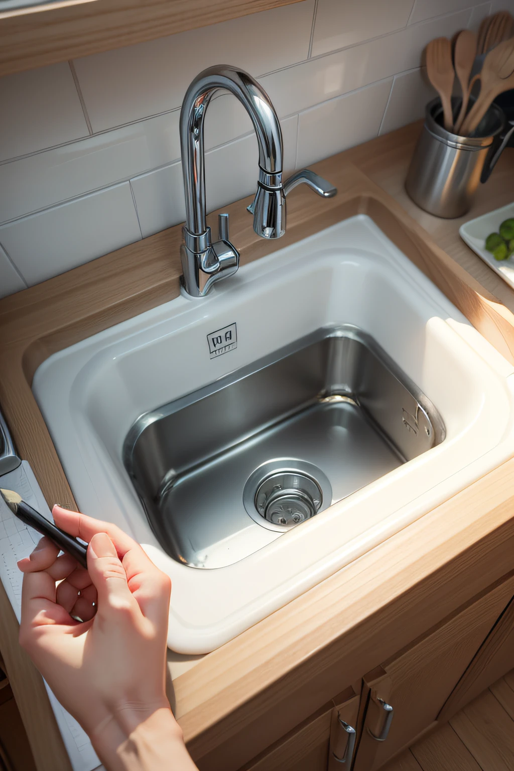 Create a close-up drawing of the kitchen sink