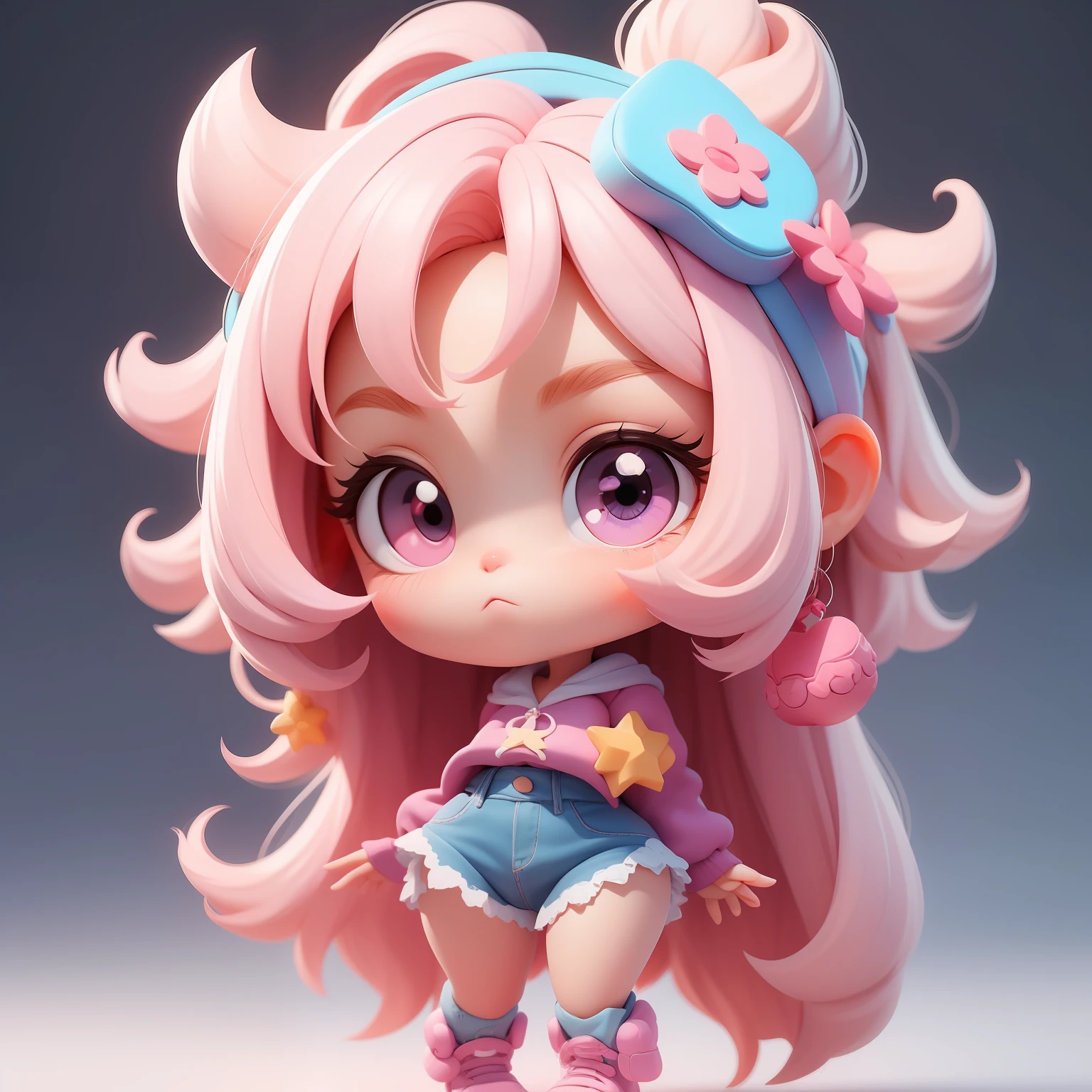 a super cute girl, full body, dreamy cute hair accessoriesPopmart Blind Box, IP design, clean and bright background3D rendering, OC rendering, 8k, soft focus, fine Glossysuper detail --ar 3:6 50 --q 2 --niji 5 --style expressive --s 2
