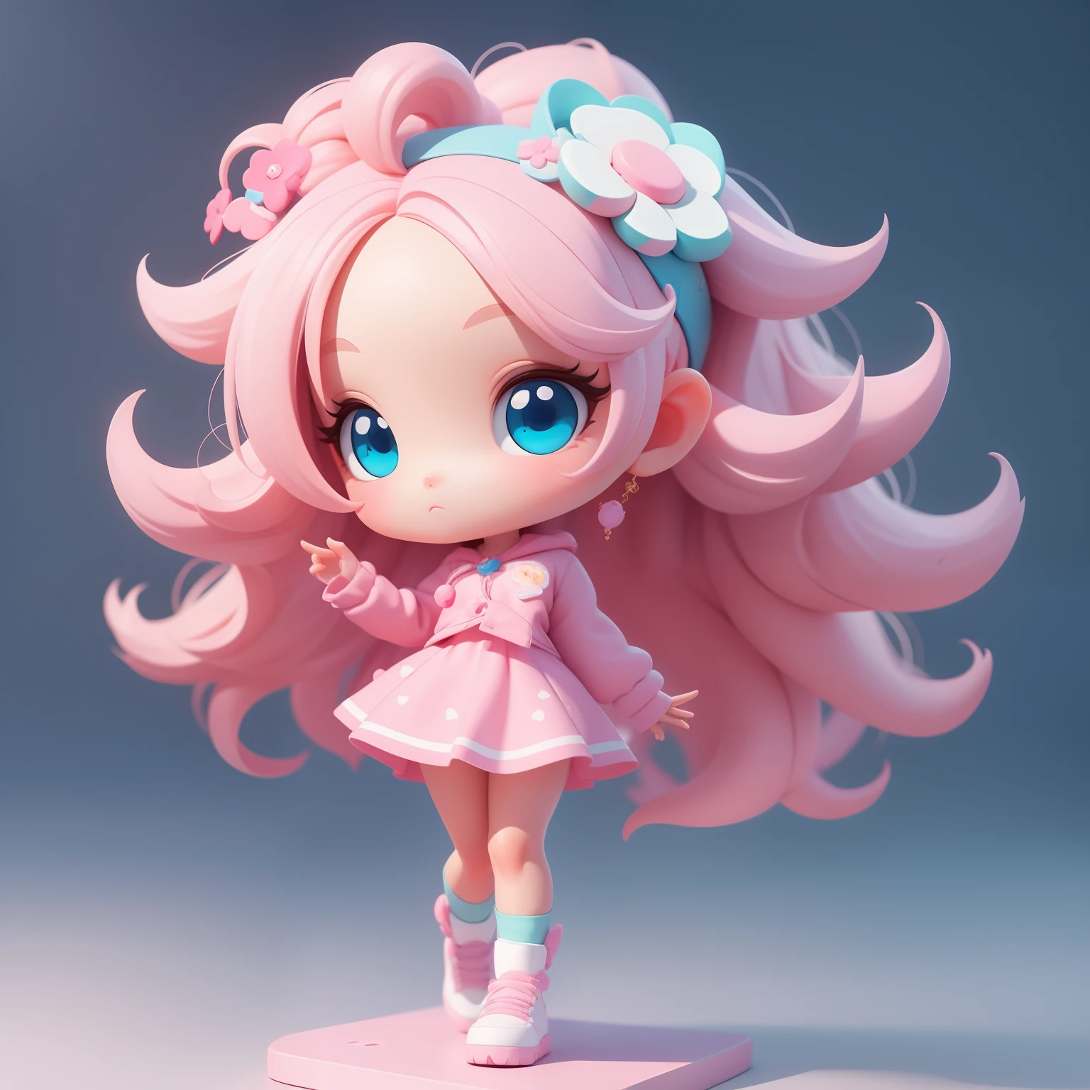 a super cute girl, full body, dreamy cute hair accessoriesPopmart Blind Box, IP design, clean and bright background3D rendering, OC rendering, 8k, soft focus, fine Glossysuper detail --ar 3:6 50 --q 2 --niji 5 --style expressive --s 2