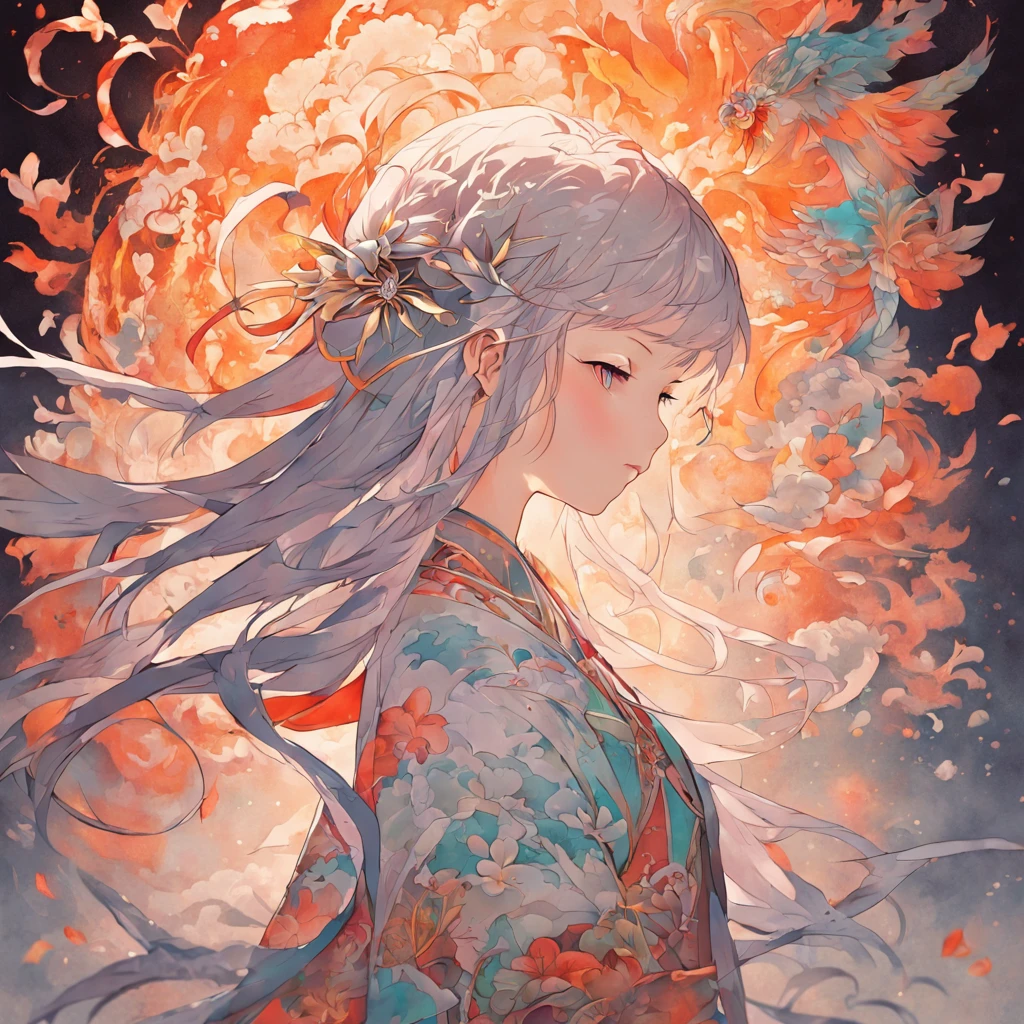 (White background:1.4),(Silhouette of a girl's head, Eyes closed, colorfull long hair, Oriental elements),(Chinese illustration:1.3,paper art:1.3, Quilted paper art:1.2),( reasonable design, Clear lines, High sharpness,Best quality, Very detailed, Masterpiece, movie light effect, 4K )