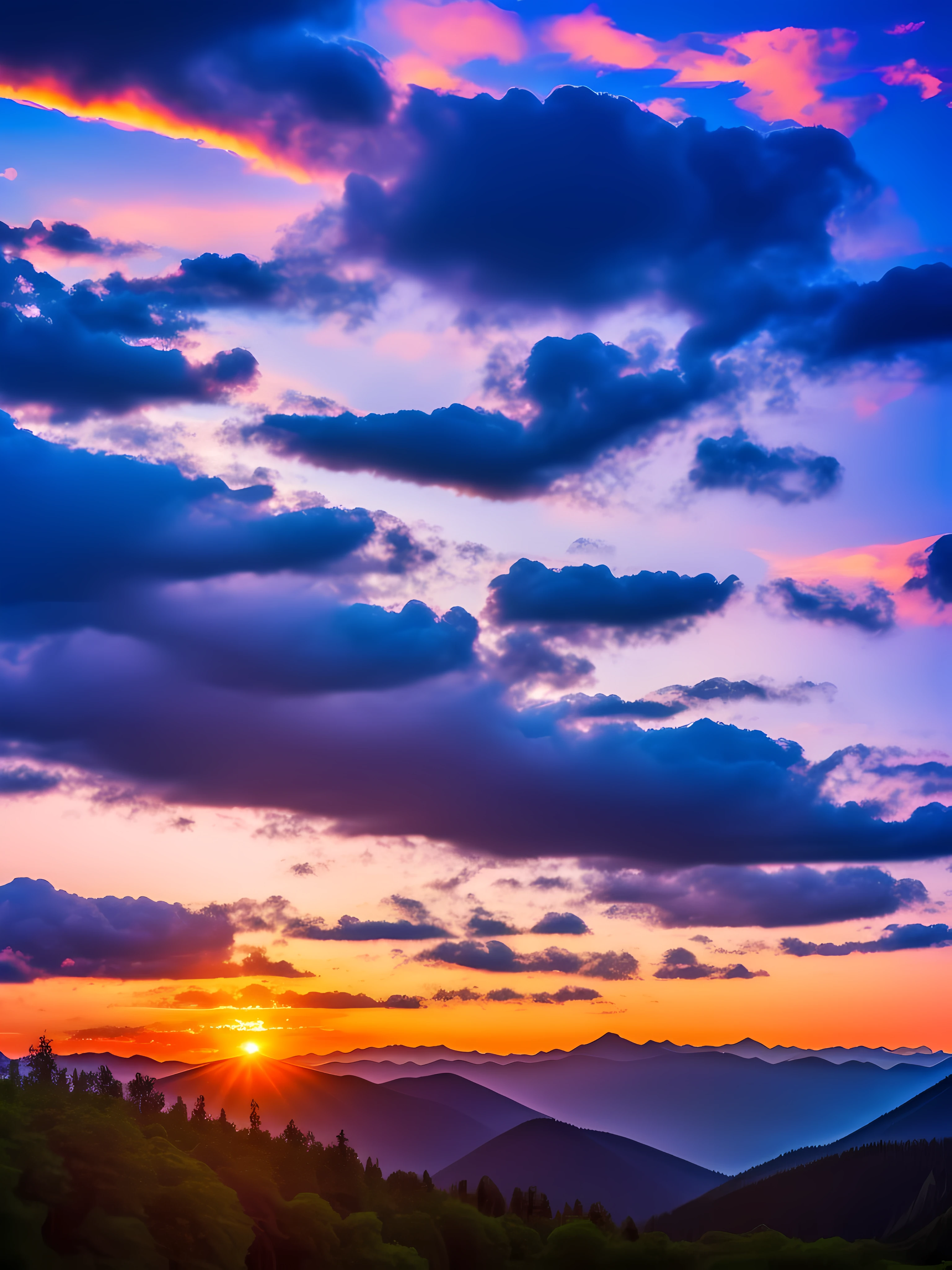beautiful nature mountain, sunset, dreamy cloud