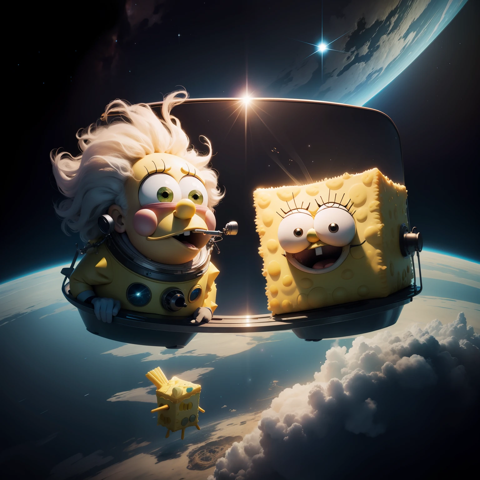 SpongeBob talks to Einstein in space