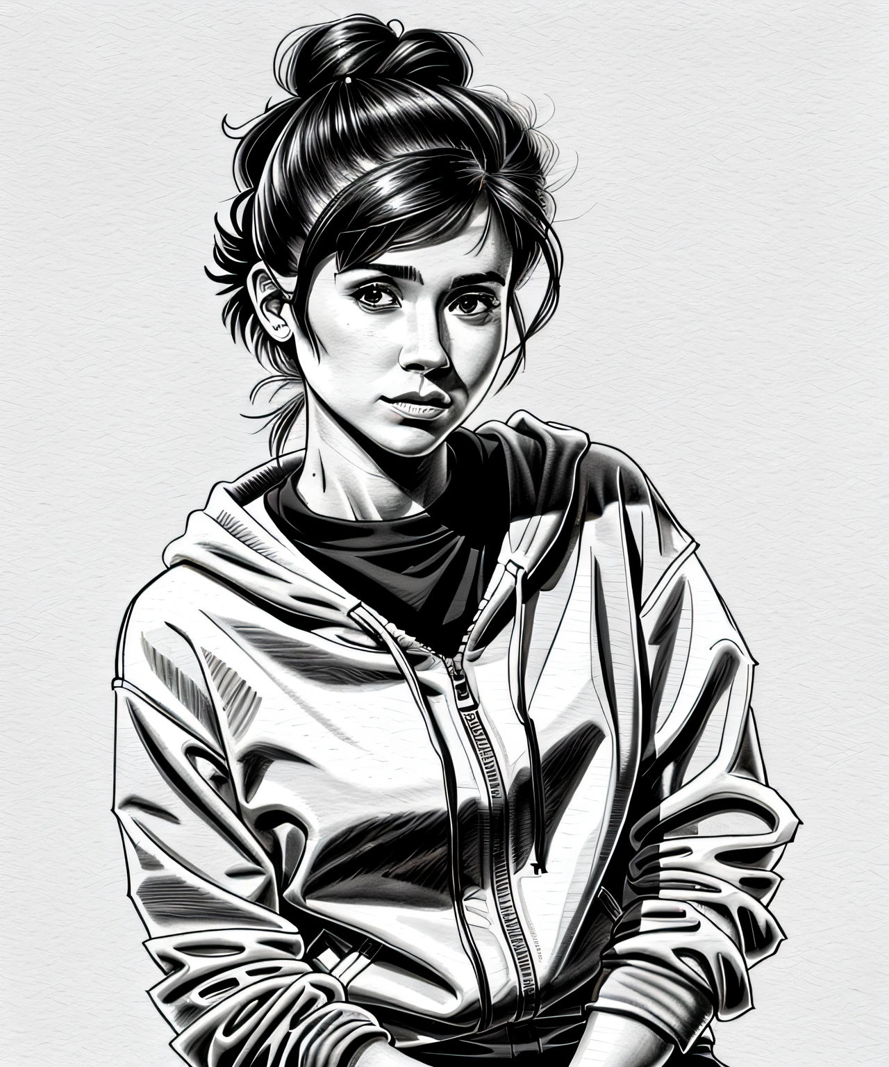 sketch artstyle, Isaura Ojeda in casual clothes, grayscale, monochrome, ((solo))