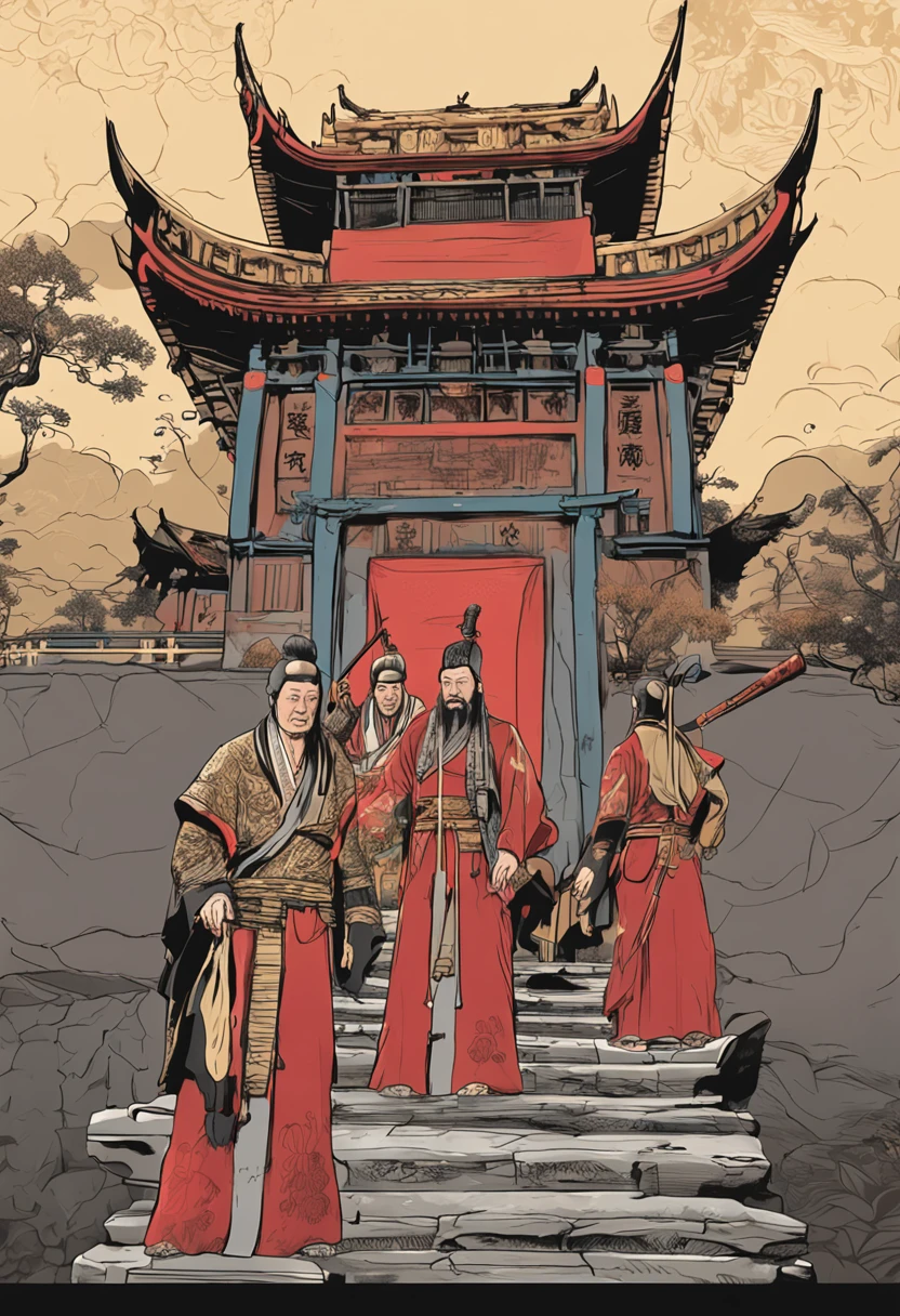 three kingdom,Liu Bei,Age 50 years,full bodyesbian,standing on your feet,Leaning back,Standing in the prefecture,Ten temples of Yanra