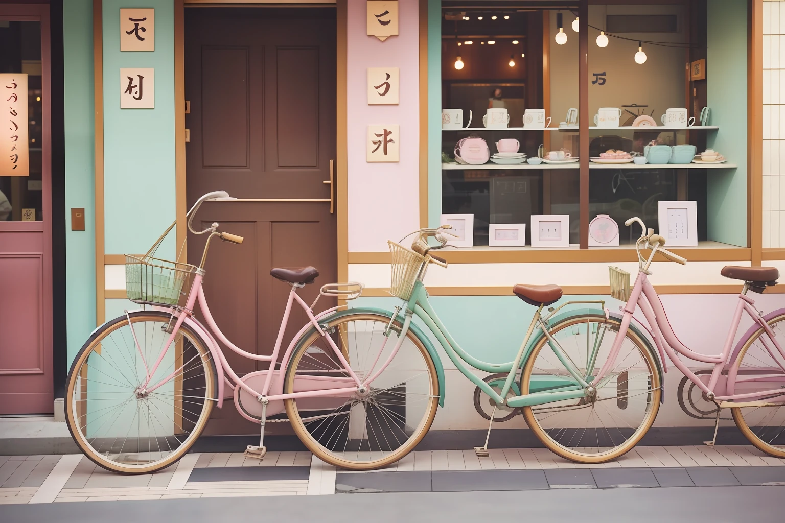 Date: 2014
Location: Tokyo, Japan
Description: A row of vintage bicycles with pastel frames is parked outside a charming Tokyo cafe, their whimsical presence adding a dash of color to the bustling street.