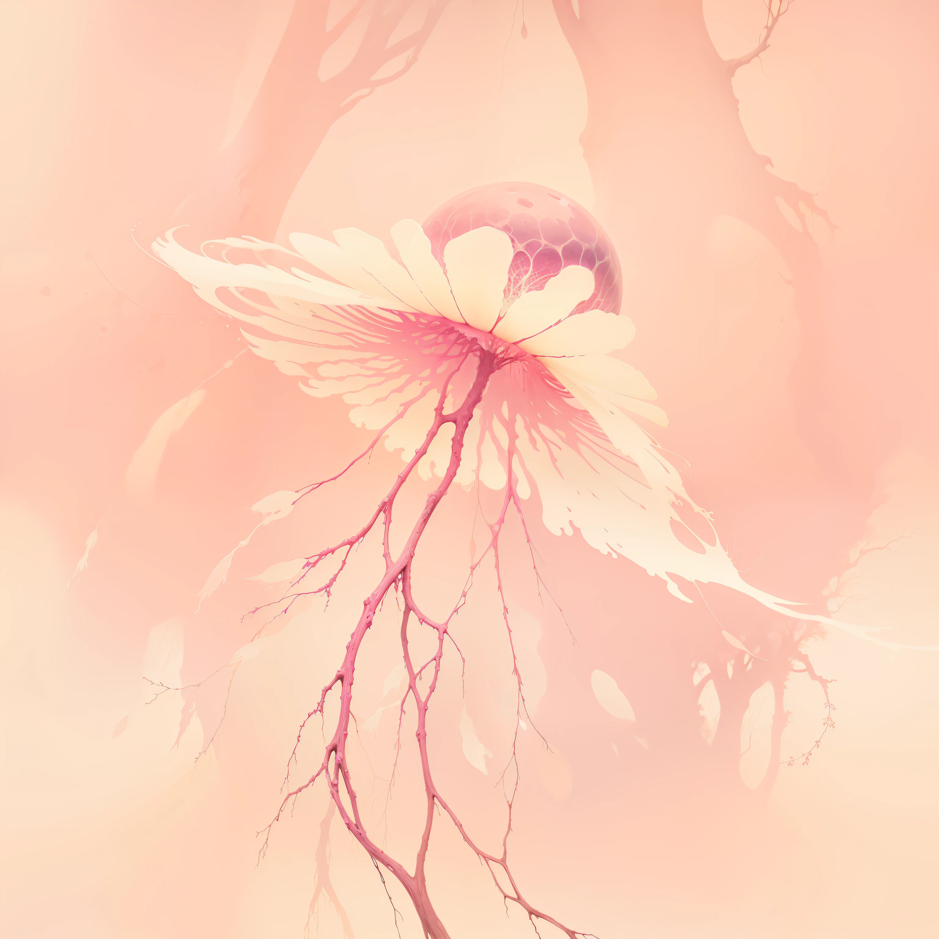 Togolas Cosmic Monsters Tearing Pink Jellyfish Celluloid Painting Thick Paint Branches Kabbalah Tree of Life Bubbles Anger and Beauty Joy and Embellishment Utterly cold death and despair