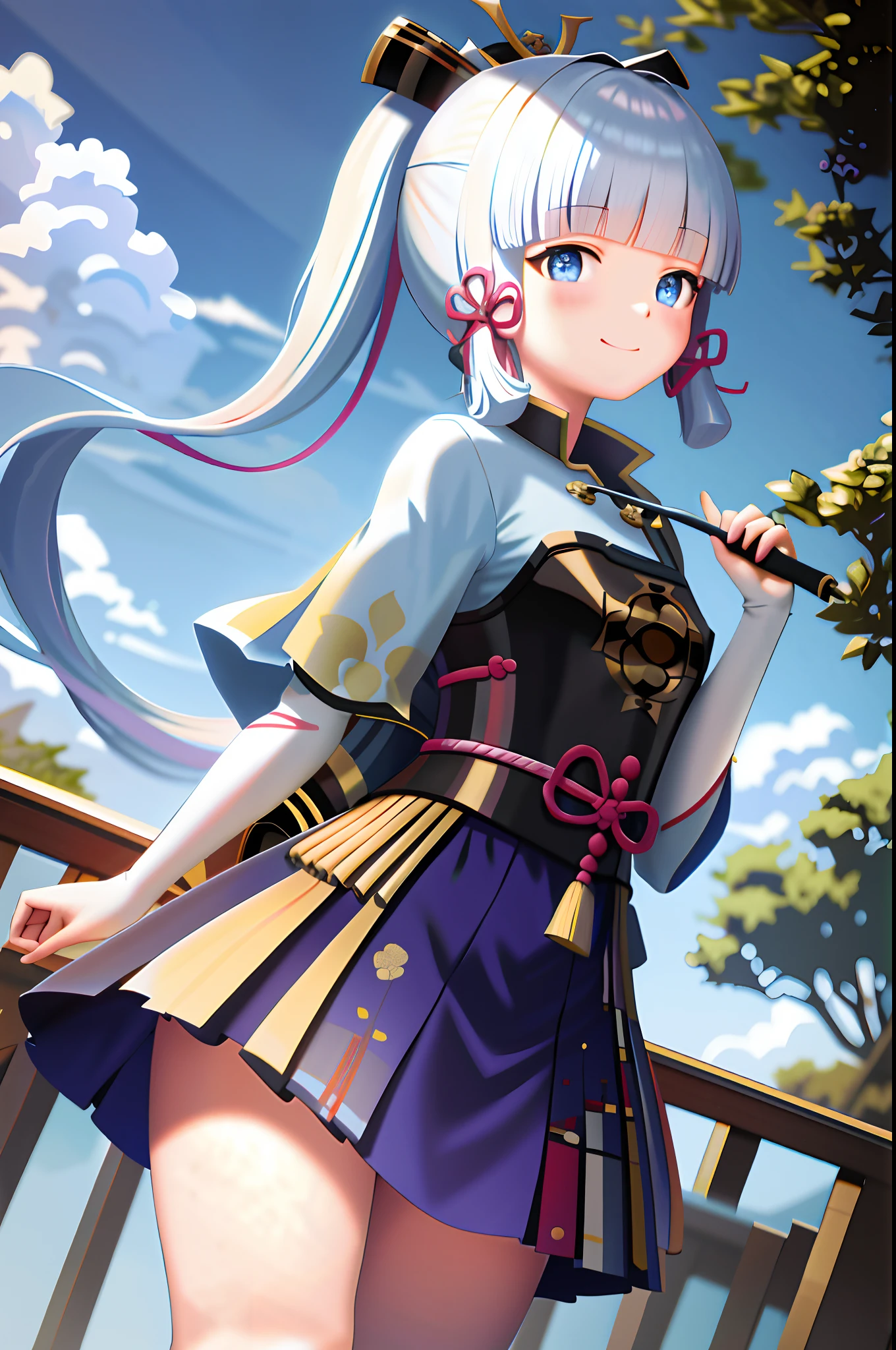 tmasterpiece,A high resolution,best qualtiy,1girl solo,kamisato_ayaka,ssmile,komono,blacksilk