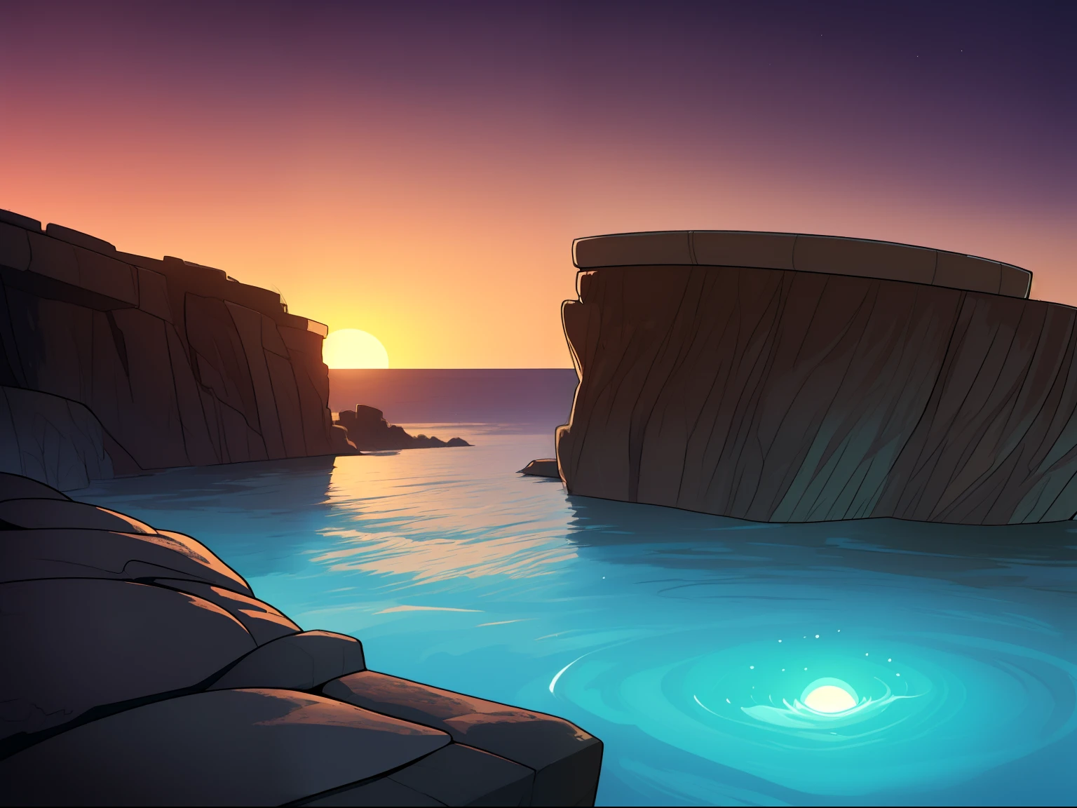 「A city like the sun sinking to the bottom of the ocean」
ocean floor: Deep Sea Creatures、darkness、Water Waves
Sun-like: brightened、Emitting light、warmth
