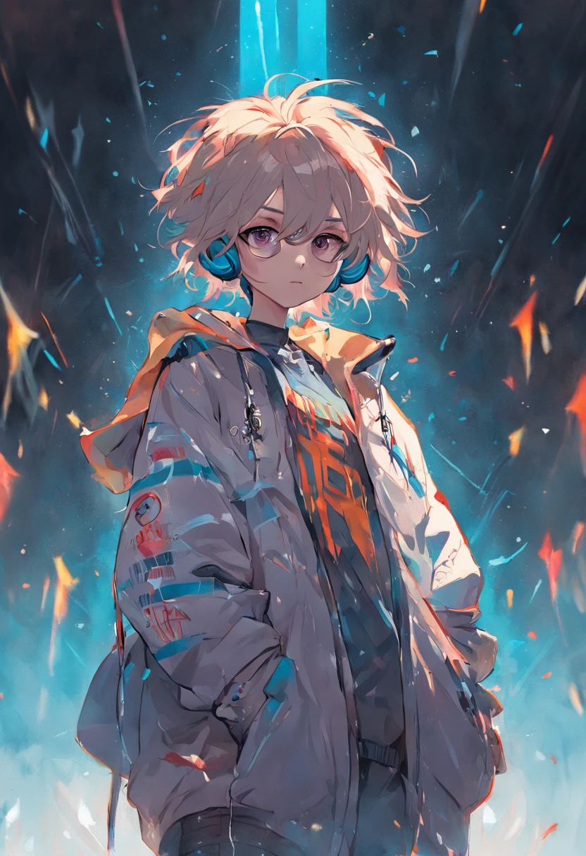 Perfect centering, Cute little bear, Wear a student team jacket, Wearing sunglasses, Wearing headphones, cheerfulness, Standing position, Abstract beauty, Centered, Looking at the camera, Facing the camera, Approaching perfection, Dynamic, Highly detailed, Smooth, Sharp Focus, 8K, hight resolution, Illustration, art by carne griffiths and wadim kashin, White background