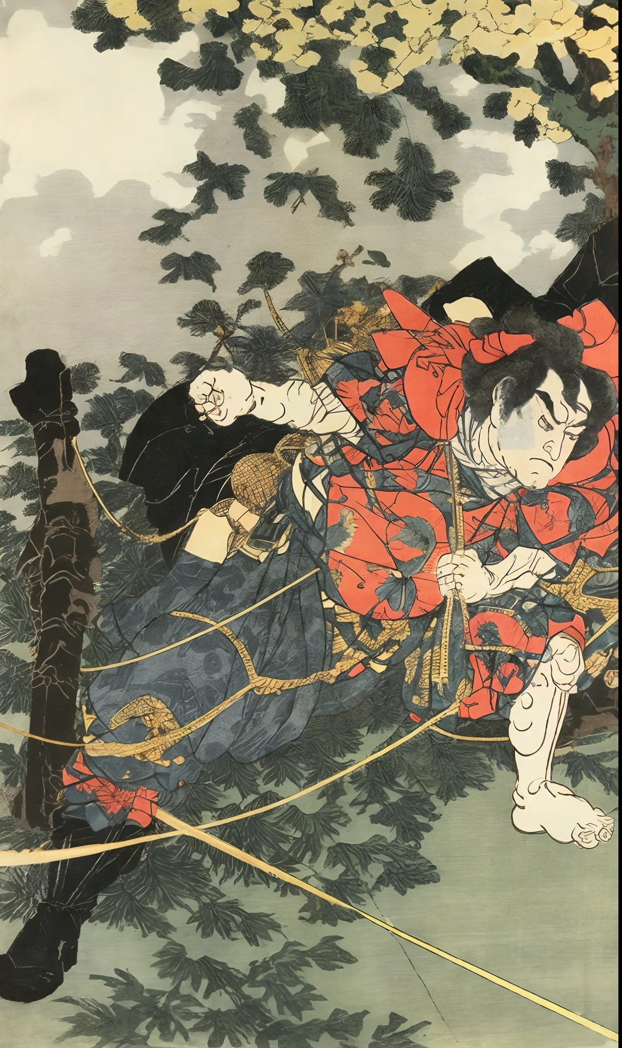 1 Pantsir Warrior，Strong body movements，ukiyo-style，k hd，Utagawa Kuniyoshi，Minimalist background，（angry look），tmasterpiece，filigree，k hd