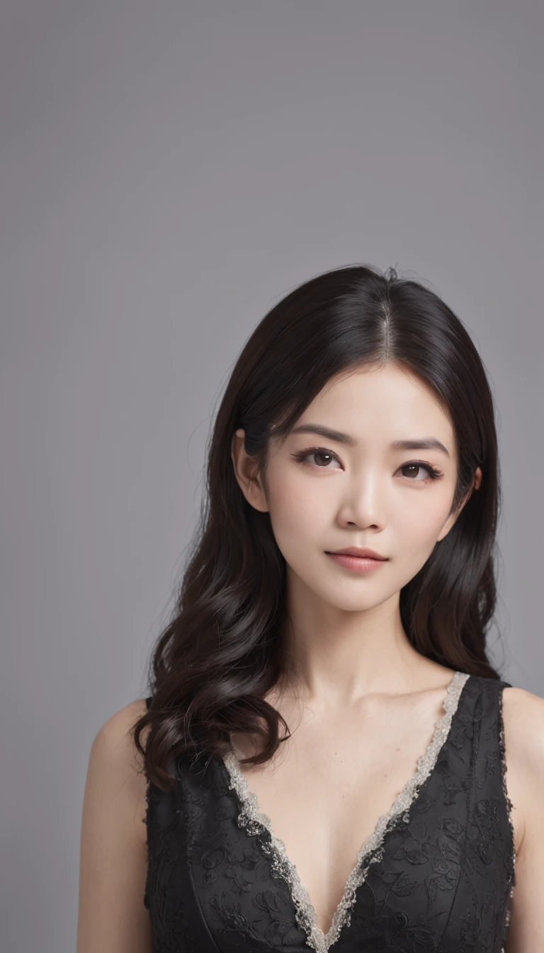 age 40s,A Japanese Lady,Black medium hair,White dress,photos realistic, Black medium long hair, expressive and striking black eyes, Delicate features, defined cheekbones, Soft, rounded chin. bright skin in natural tones,,, Healthy and radiant appearance, 1.68 to 1.Height 70 meters, Slim and athletic, Soft curves. Elegant and sensual attire, Elegant and modern style, Formal and sophisticated clothing.masterpiece. (full body view:1.5)
