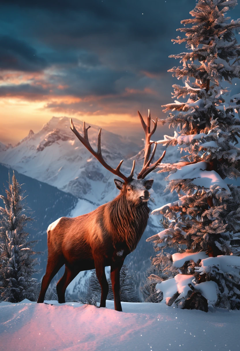 Christmas atmosphere,snowfield,santa,elk,welcoming,gifts,Happy and happy