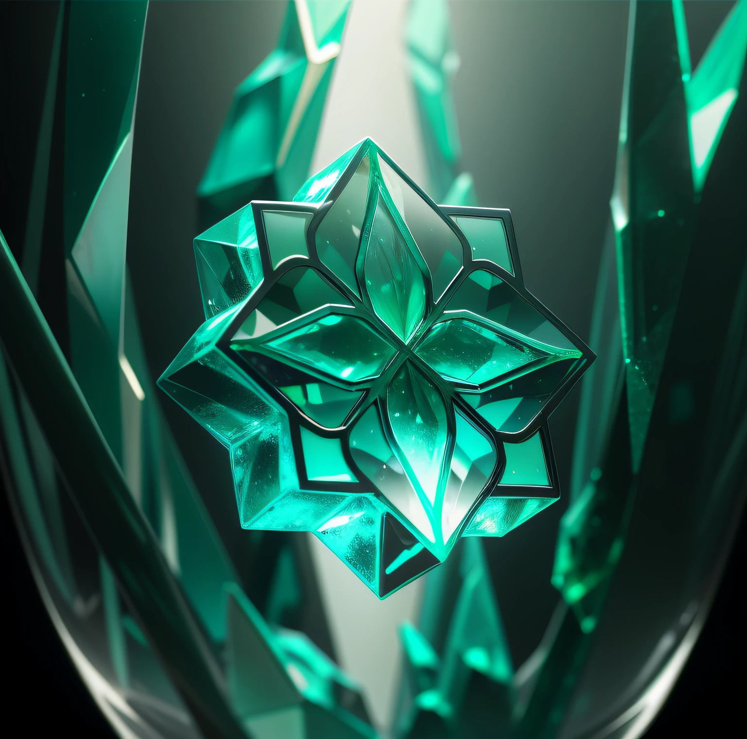 (Close-up of glass,Glass art photo manipulation, Emerald art, Realistic glass crystal focus, Surreal glass art, Ultra-realistic glass elements