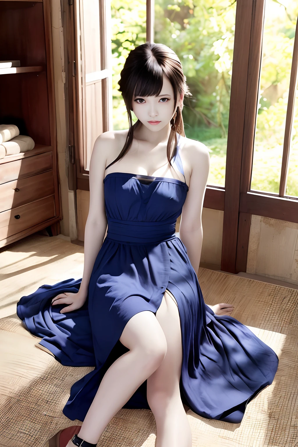 top-quality、masterpiece、超A high resolution、(Photorealsitic:1.4)、1girl in、komono、enticing、looking in camera、beauty legs