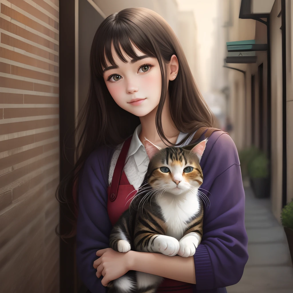 Girl holding cat