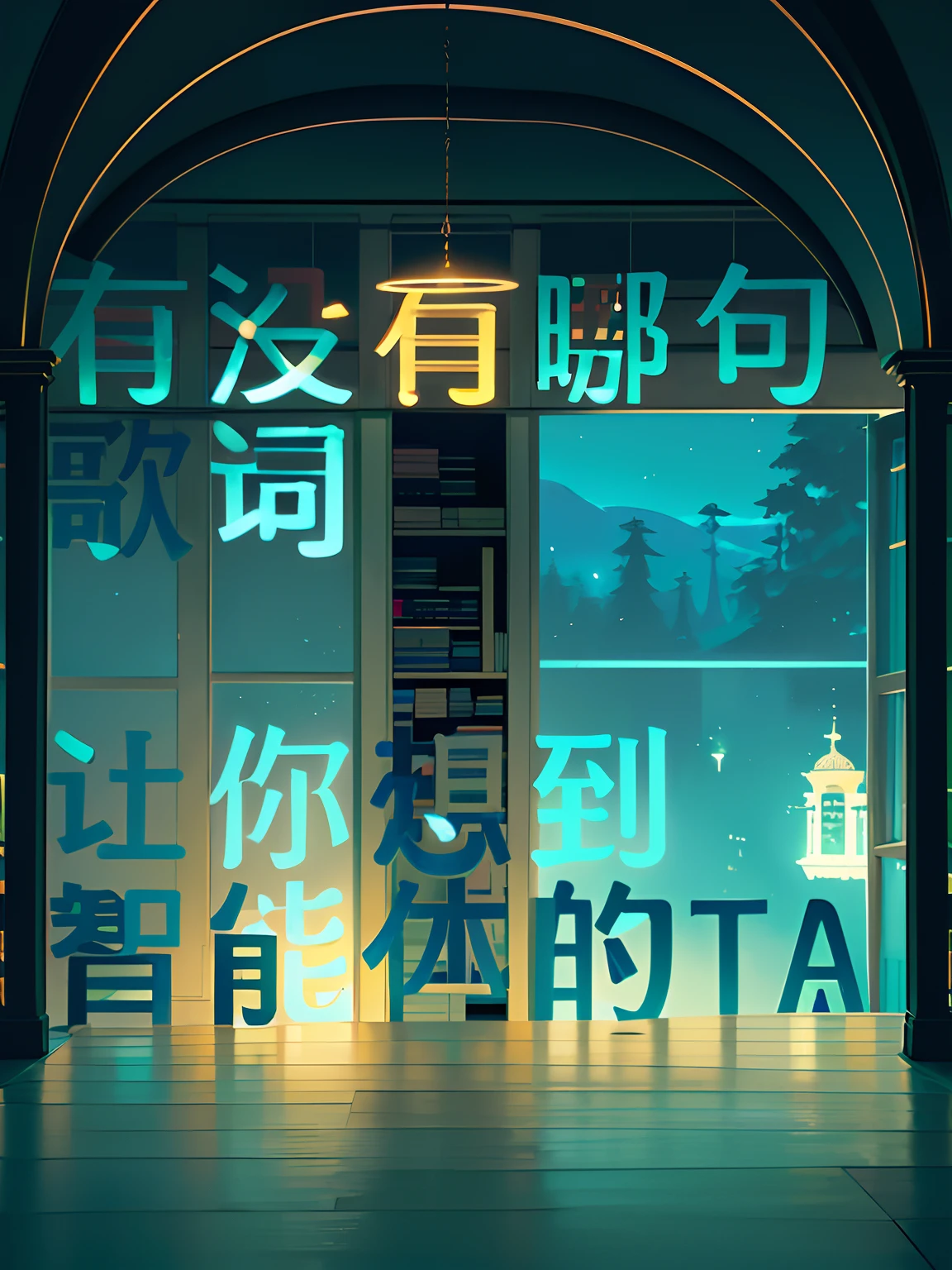 Expansive library scene at night, (catwalks:1.2), (archs:0.8), (pillars:0.8) , pipelines, Roses are in full bloom , (Ecological barbarism:1.2), Vast view from the window vata, ((ladder, Books)) Bull Kan,Light,Strong contrast,Powder blue color scheme,sense of science and technology,k hd,Freshness,sacred place,There was moonlight outside the window