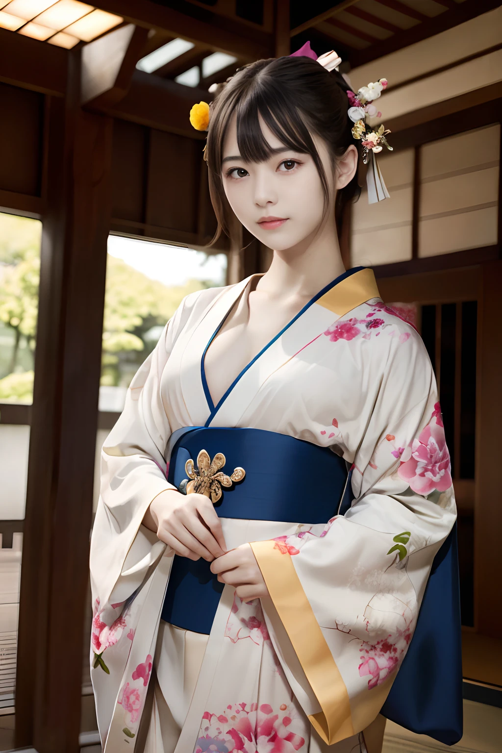 top-quality、masterpiece、超A high resolution、(Photorealsitic:1.4)、1girl in、Kimono、enticing、looking in camera、