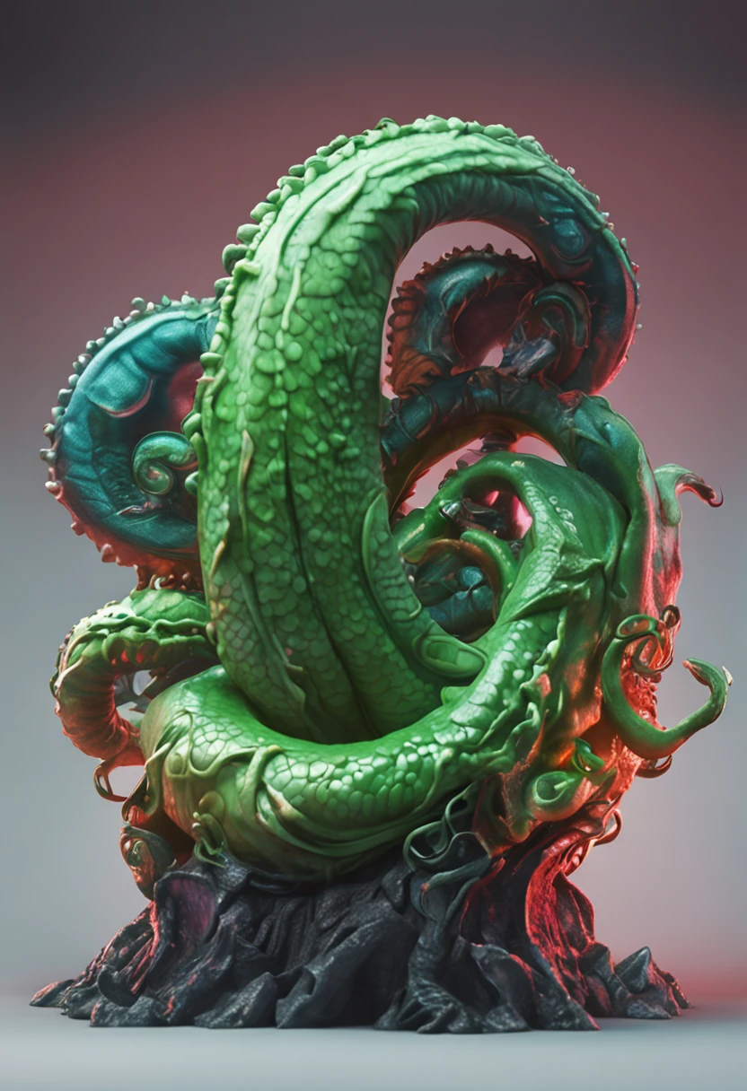 cephalopod, vivid green scaled tentacles wrapped around giant eyeballs, deity of storms and chaos, masterpiece, Best Quality