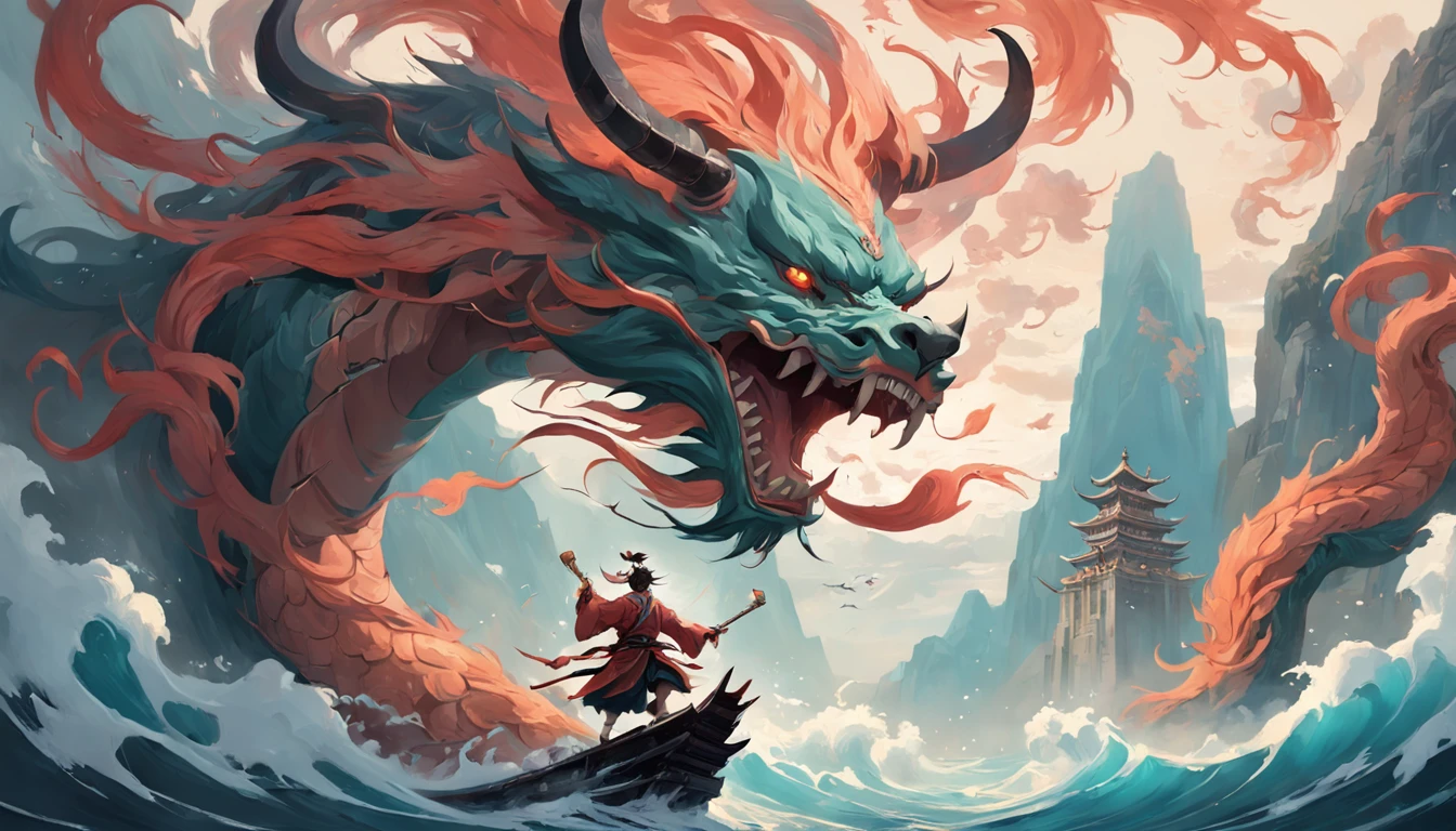 tmasterpiece,best qualtiy,超高分辨率,Detailed details,A male monster、详细的脸,mohrbacher,Inspired by ancient Chinese mythology《Mountain and Sea Sutra》,inspired by Shunkōsai Hokushū,in the artistic style of mohrbacher,asura from chinese myth、the god of chaos,Inspired by Ryūkōsai Jokei,in style of peter mohrbacher