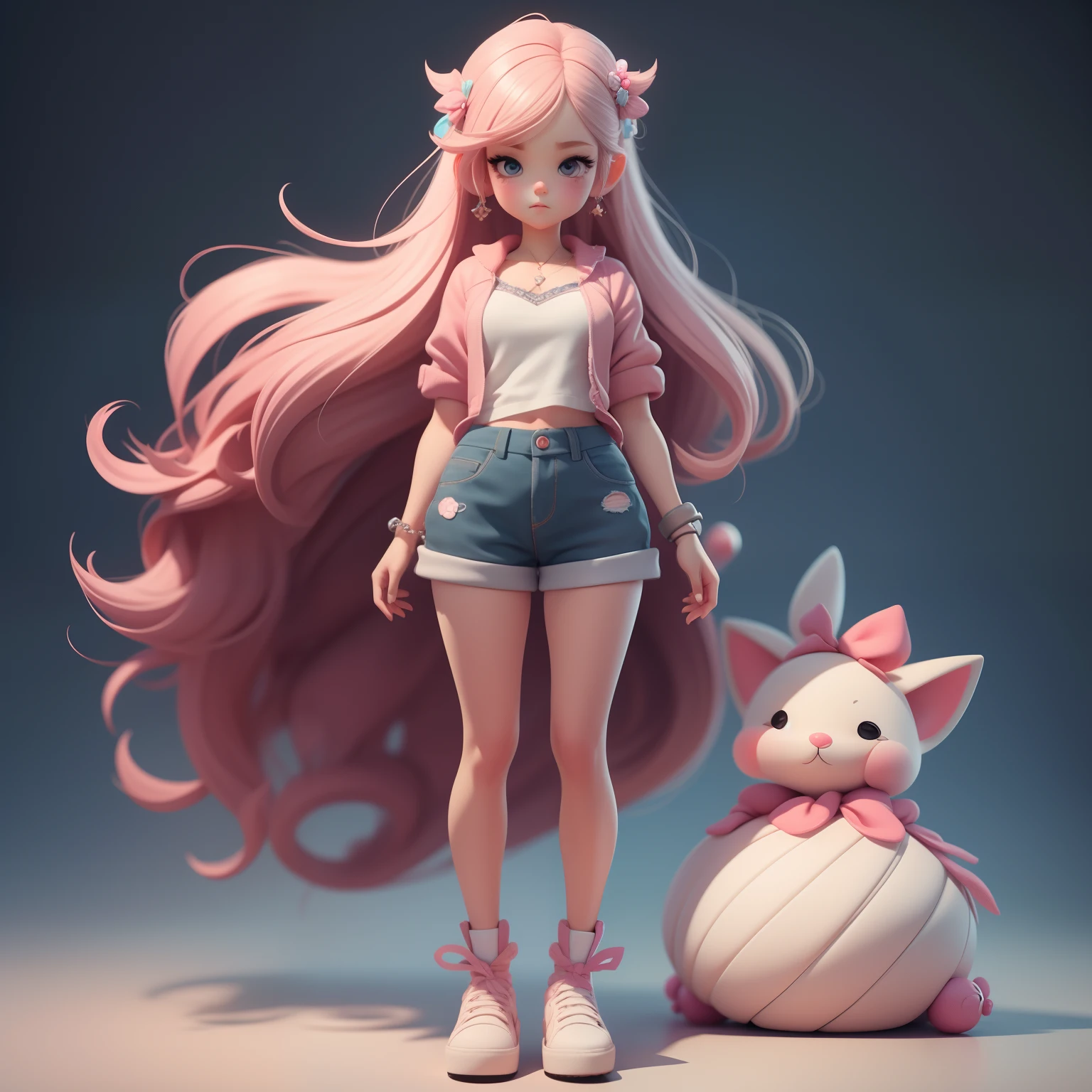 a super cute girl, full body, dreamy cute hair accessoriesPopmart Blind Box, IP design, clean and bright background3D rendering, OC rendering, 8k, soft focus, fine Glossysuper detail --ar 3:6 50 --q 2 --niji 5 --style expressive --s 2