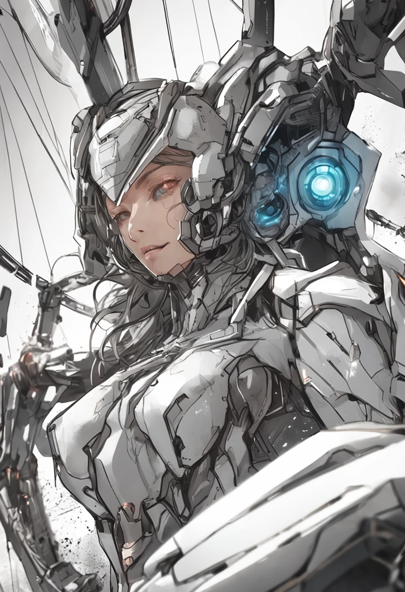 (tmasterpiece,best qualtiy:1.3),(ultra - detailed:1.3),(highly detailed CGillustration),(Extremely refined and beautiful),From the side Side,cinematric light,(1机械女孩),独奏,full bodyesbian,(Machine-made joints),Mechanical limbs,blood vessels attached to the tube,A mechanical vertebrae attached to the back,(The mechanical neck is attached to the neck),sitted,Wires and cables are attached to the neck and body,character focus,scientific fiction,RAW photos,Movie Masterpiece,Majestic epic composition,sci fi city,(A cinematic scene),full-shot,epic dynamic frame,dynamicposes,motionblur,sci-fy,rete,(((Scientific appearance))),rim-light,filmgrain,Natural skin texture,24mm,4K textures,(perfect bodies,being thin,slim),Best angle close-up realistic,Side view