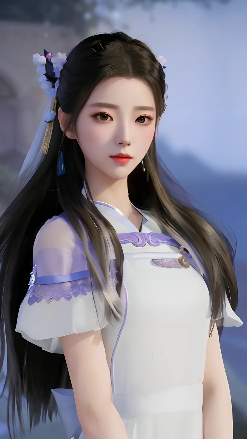 a close up of a woman with long hair wearing a white dress, palace ， a girl in hanfu, smooth anime cg art, beautiful character painting, artwork in the style of guweiz, full body xianxia, realistic anime 3 d style, inspired by Qiu Ying, a beautiful fantasy empress, guweiz, xianxia, yun ling