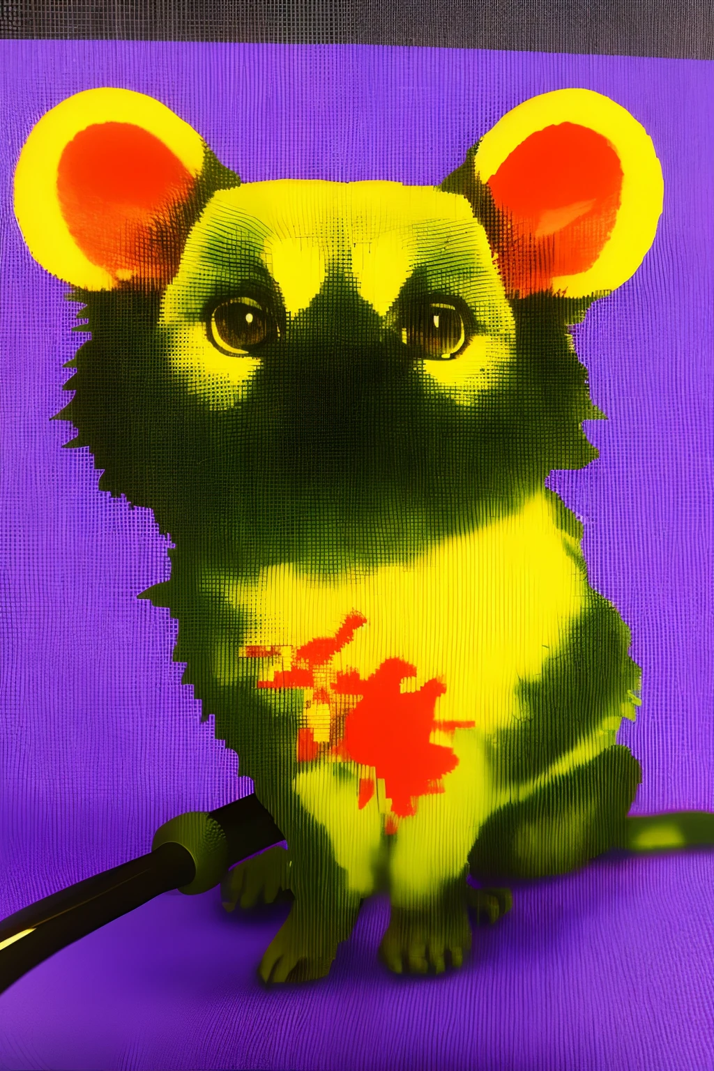 The left beast's pupil is red with gold,Right beast pupil blue medium purple,Hold a dark violet-blue scythe,Wearing a blood-purple dress,There is an unhealed injury to the left ear,Racial Pixiu。